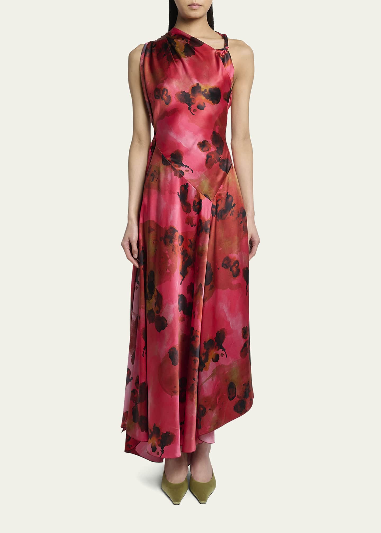 パーティードレス Victoria Beckham Draped Midi Dress Red Victoria Beckham Sleeveless Draped Silk Midi Dress