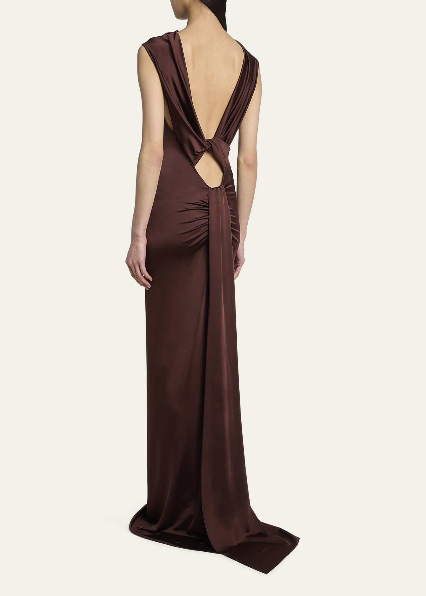 Draped Cutout Twist-Back Column Gown