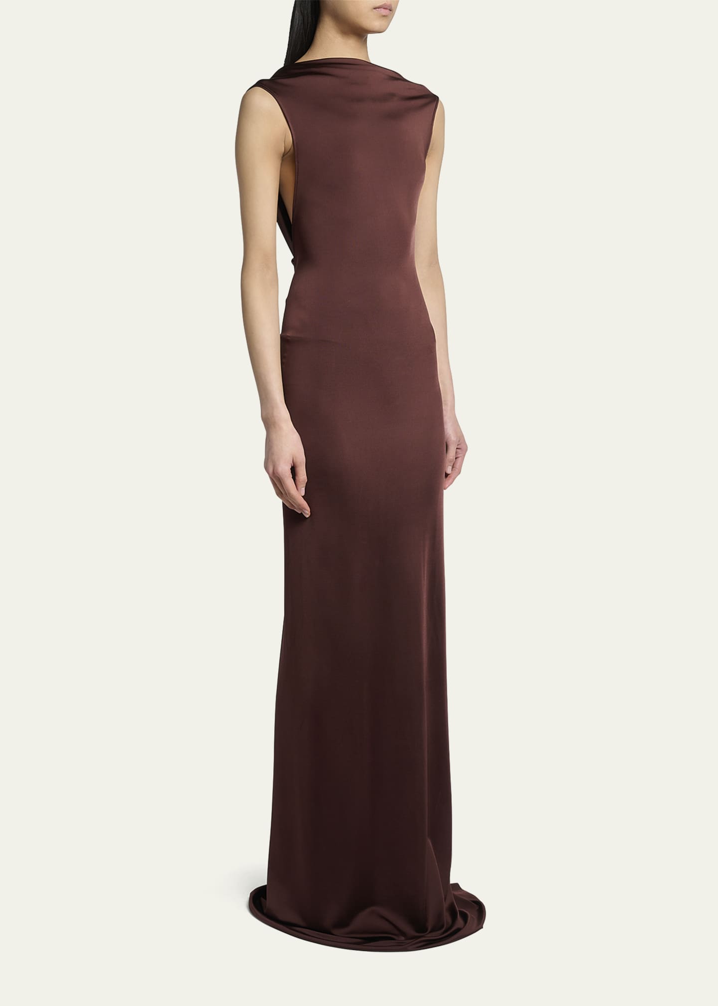 Draped Cutout Twist-Back Column Gown