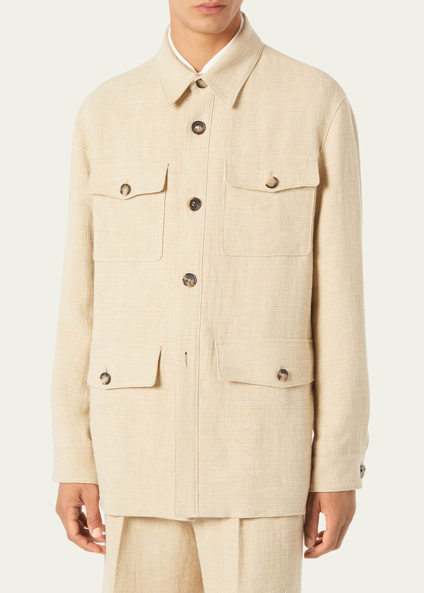 Loro Piana Men's Clem Summer Linen and Silk Shirt Jacket Image 4 of 5