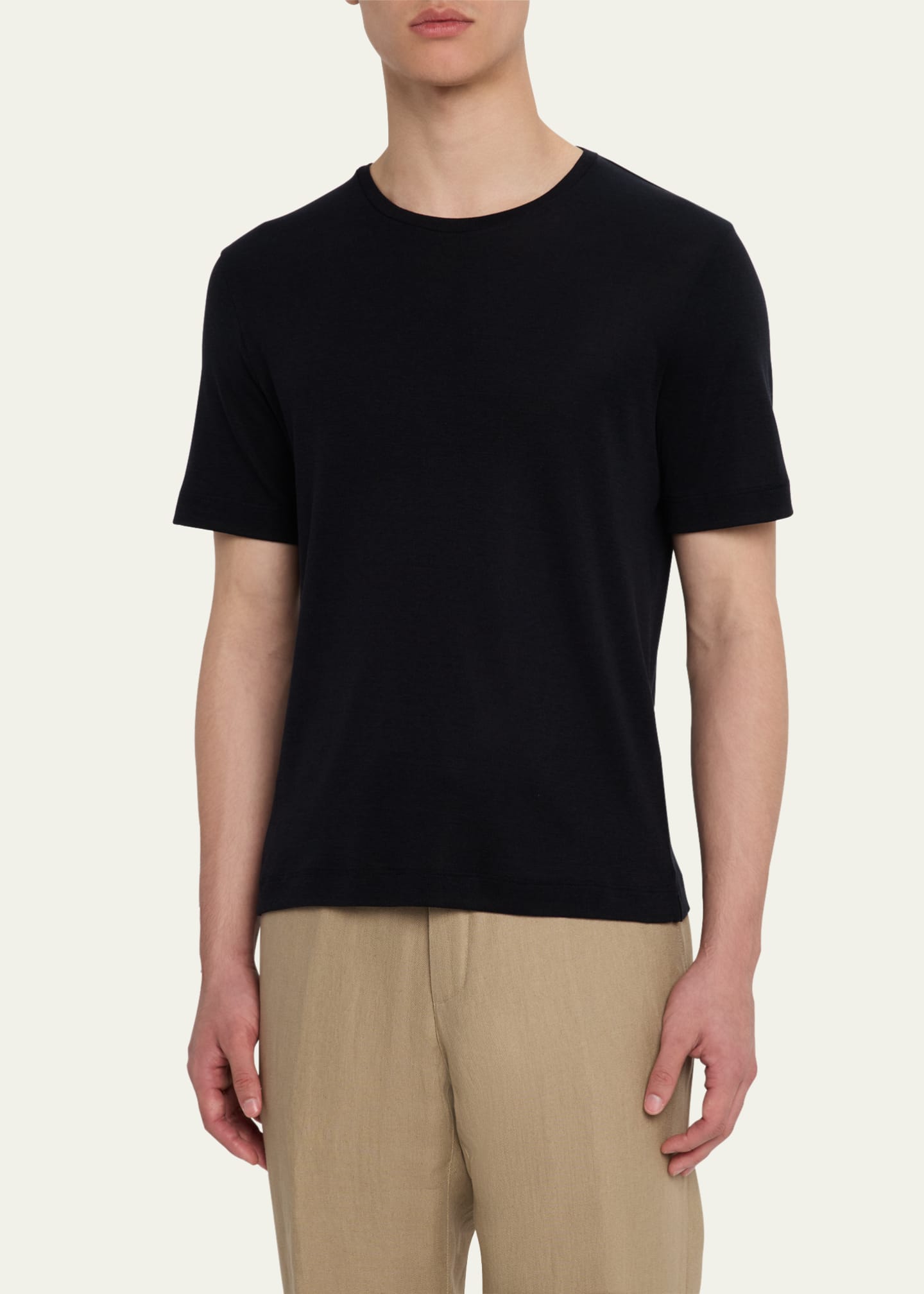 Loro Piana Men's Mazzorbo Silk and Cotton Crewneck T-Shirt Image 4 of 5