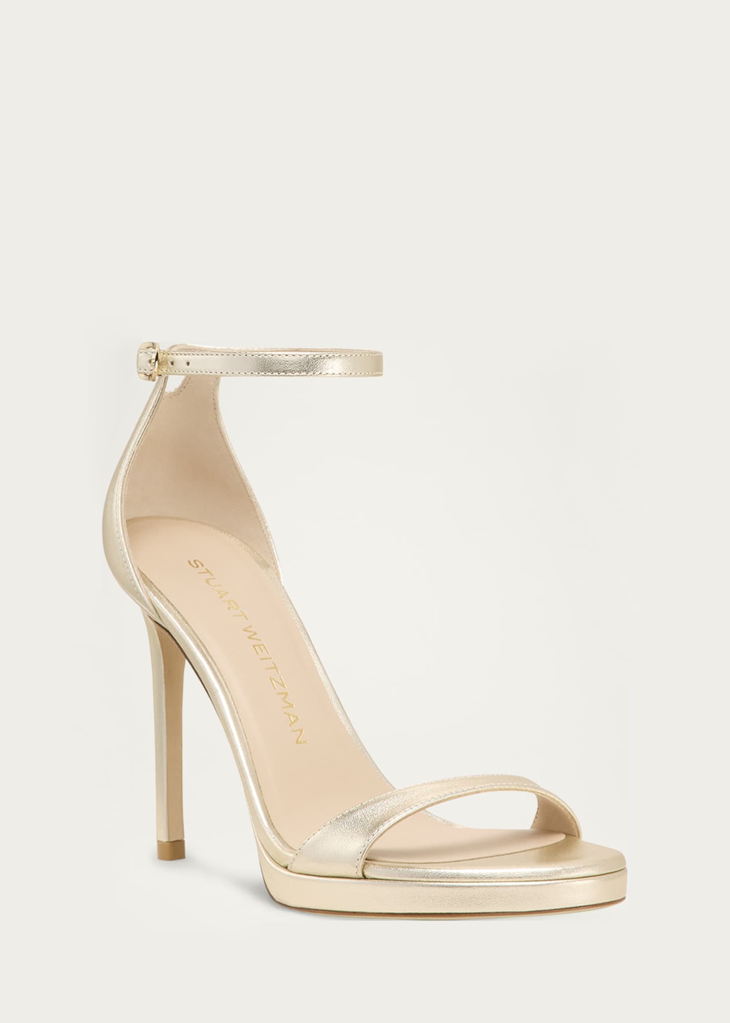 Stuart Weitzman Nudist Metallic Ankle-Wrap Platform Sandals Image 2 of 4