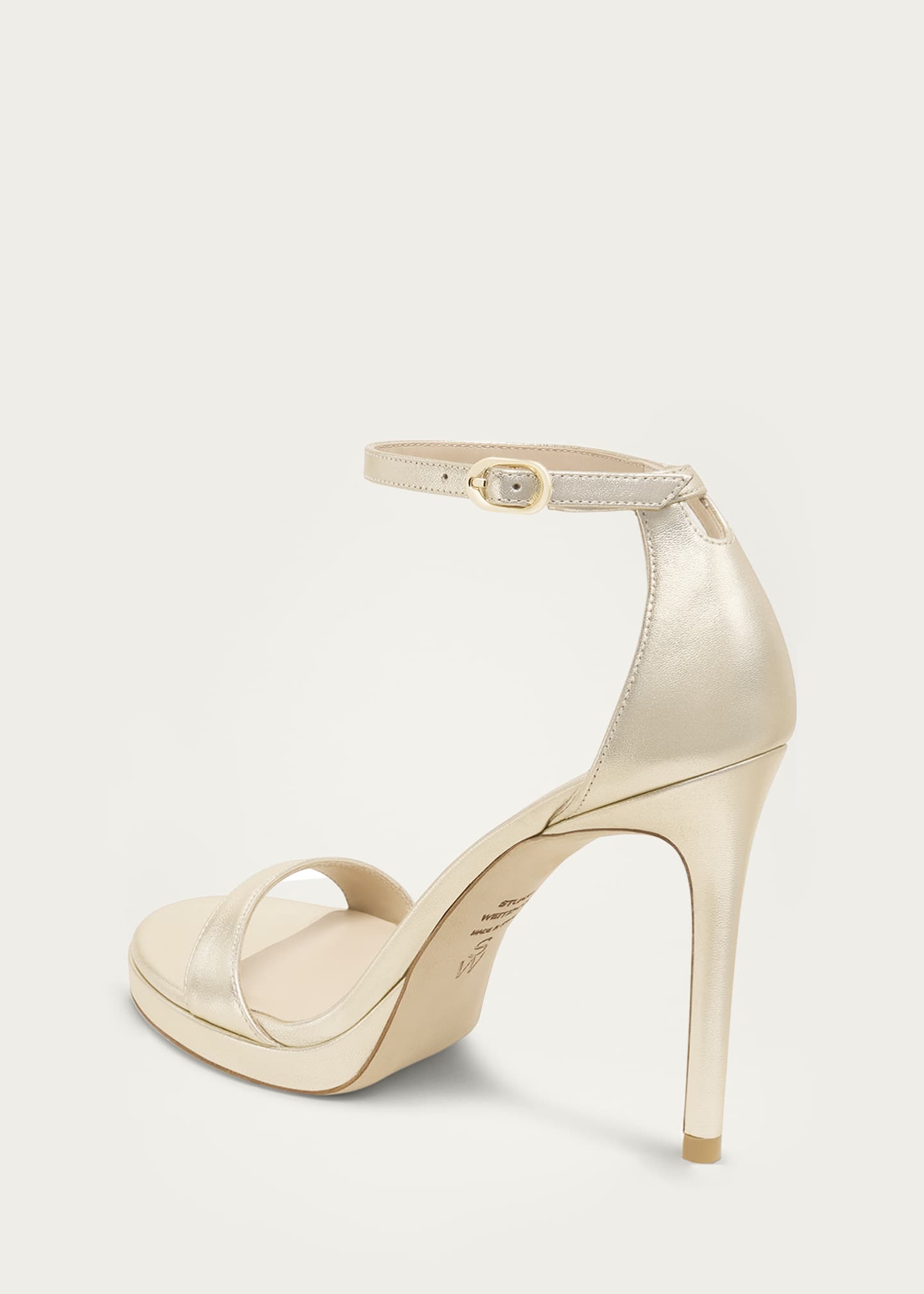 Stuart Weitzman Nudist Metallic Ankle-Wrap Platform Sandals Image 4 of 4