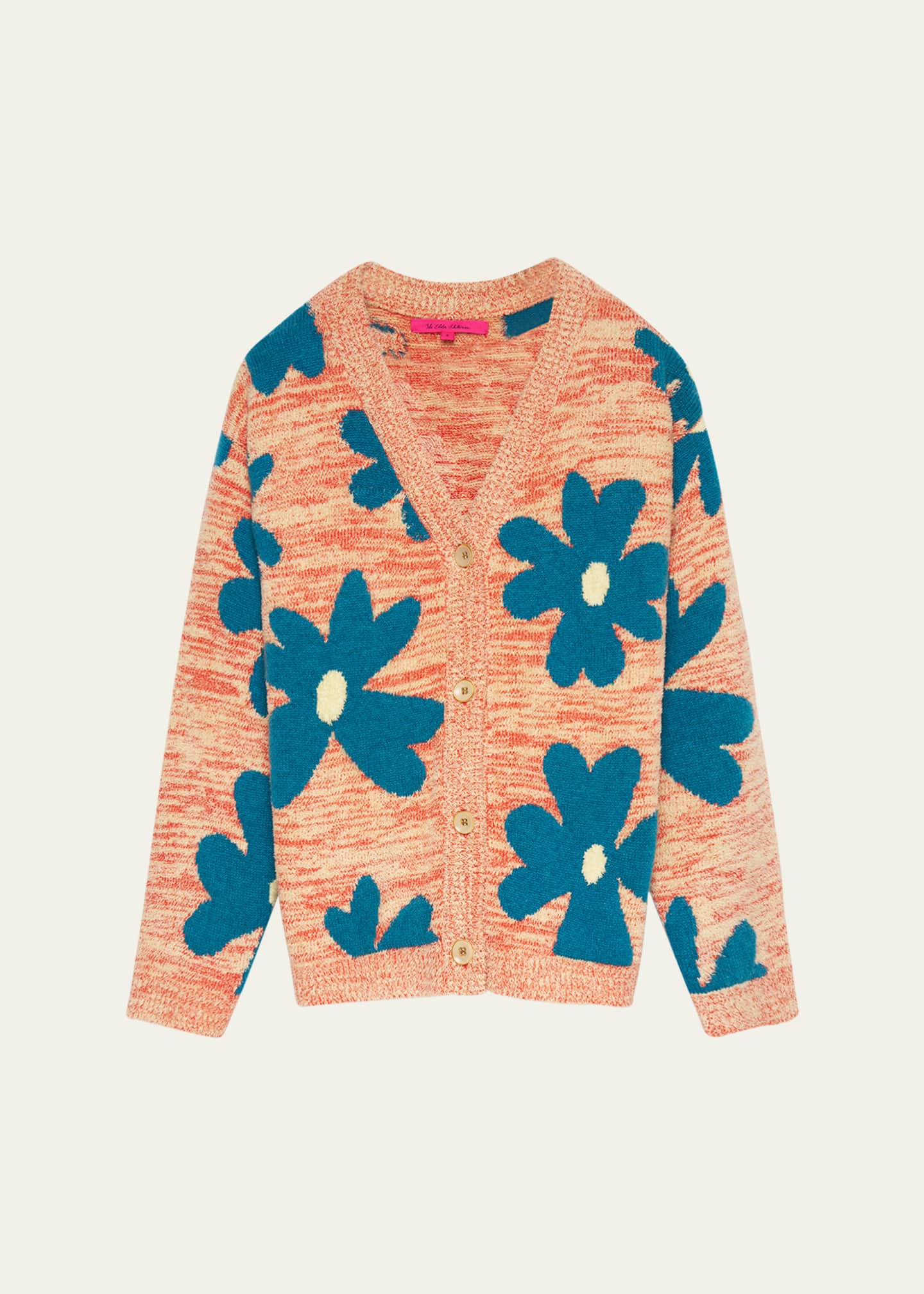 The Elder Statesman Floral Sun and Moon Cashmere V-Neck Cardigan Image 1 of 2