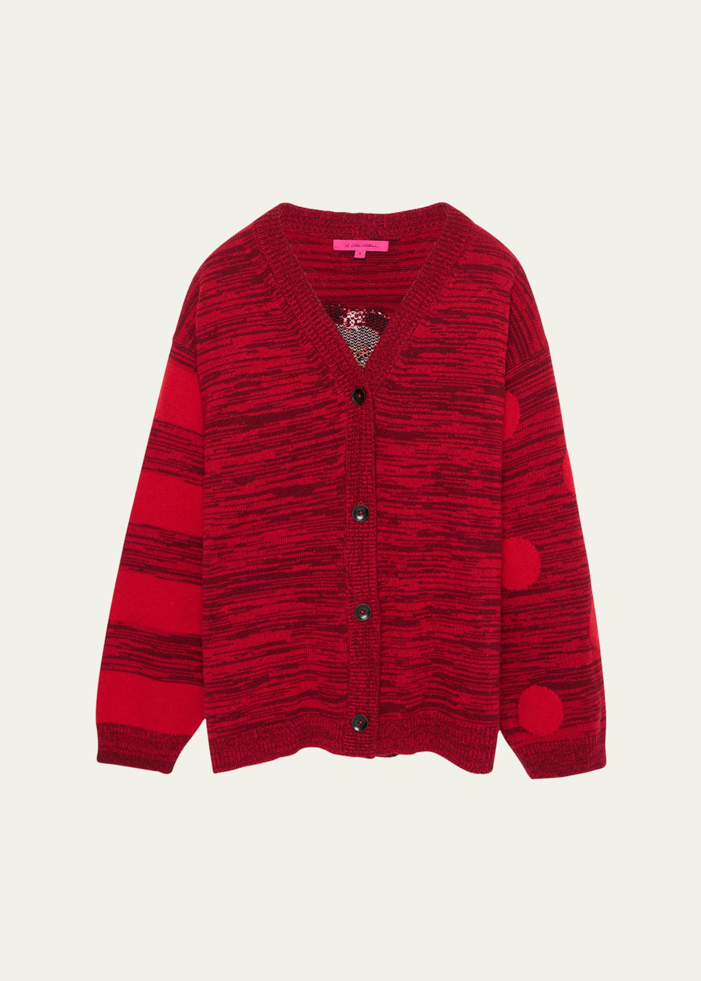 The Elder Statesman Striped Polka-Dot Swan V-Neck Cardigan Image 1 of 2