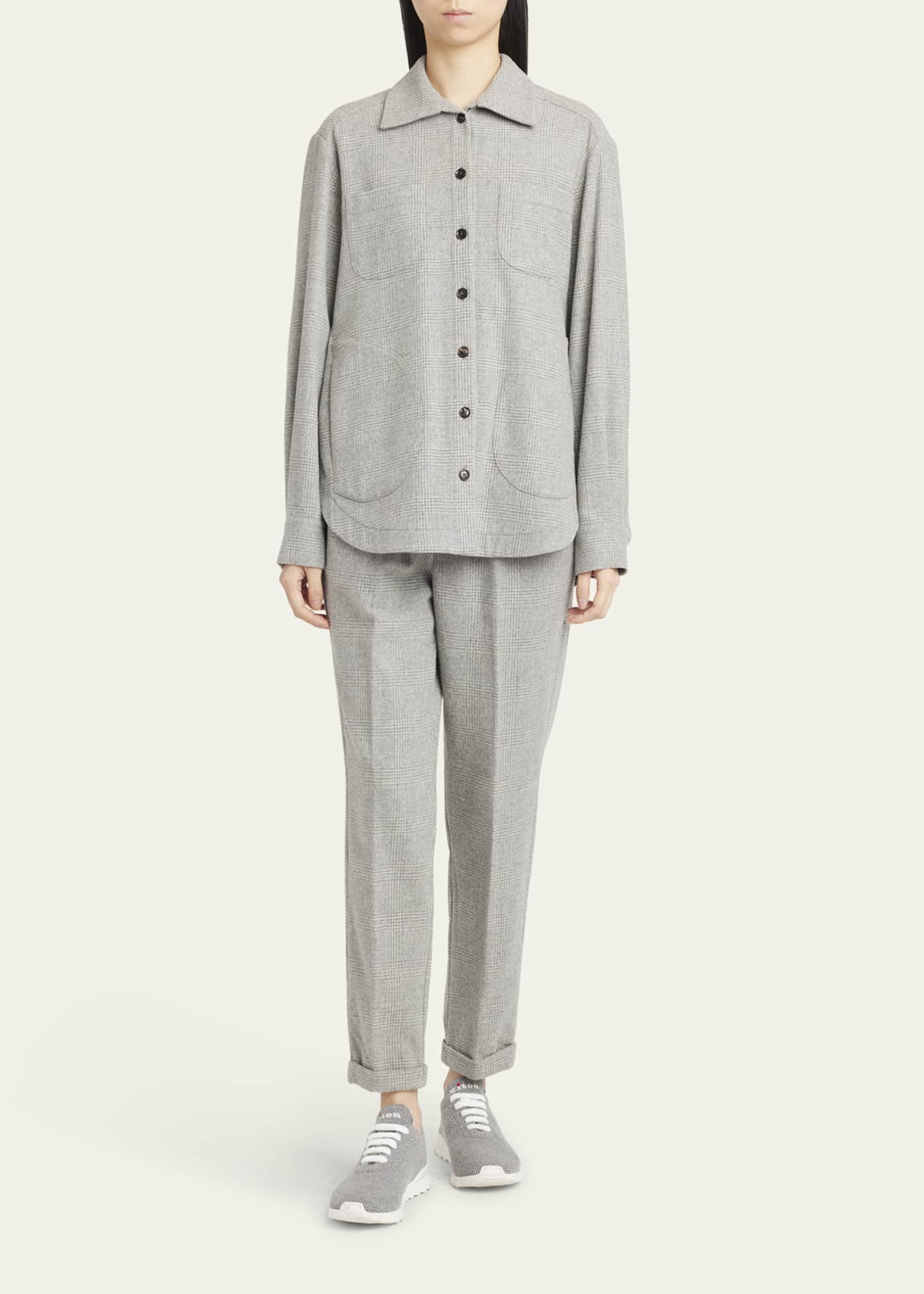Kiton Prince of Wales Drawstring Wool Cashmere Pants Image 2 of 5