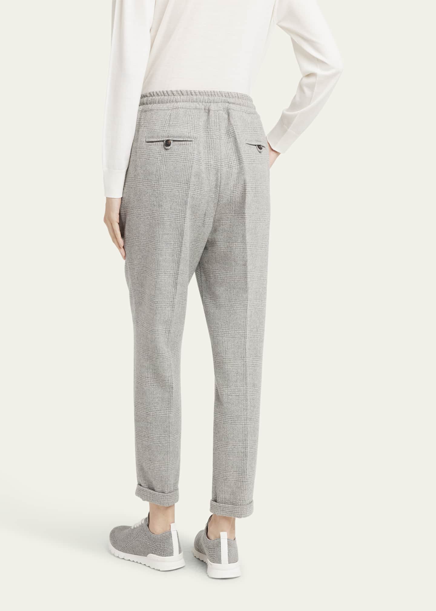 Kiton Prince of Wales Drawstring Wool Cashmere Pants Image 3 of 5