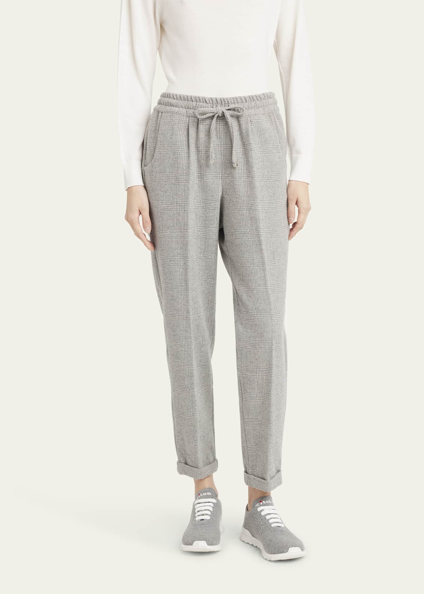 Kiton Prince of Wales Drawstring Wool Cashmere Pants Image 4 of 5