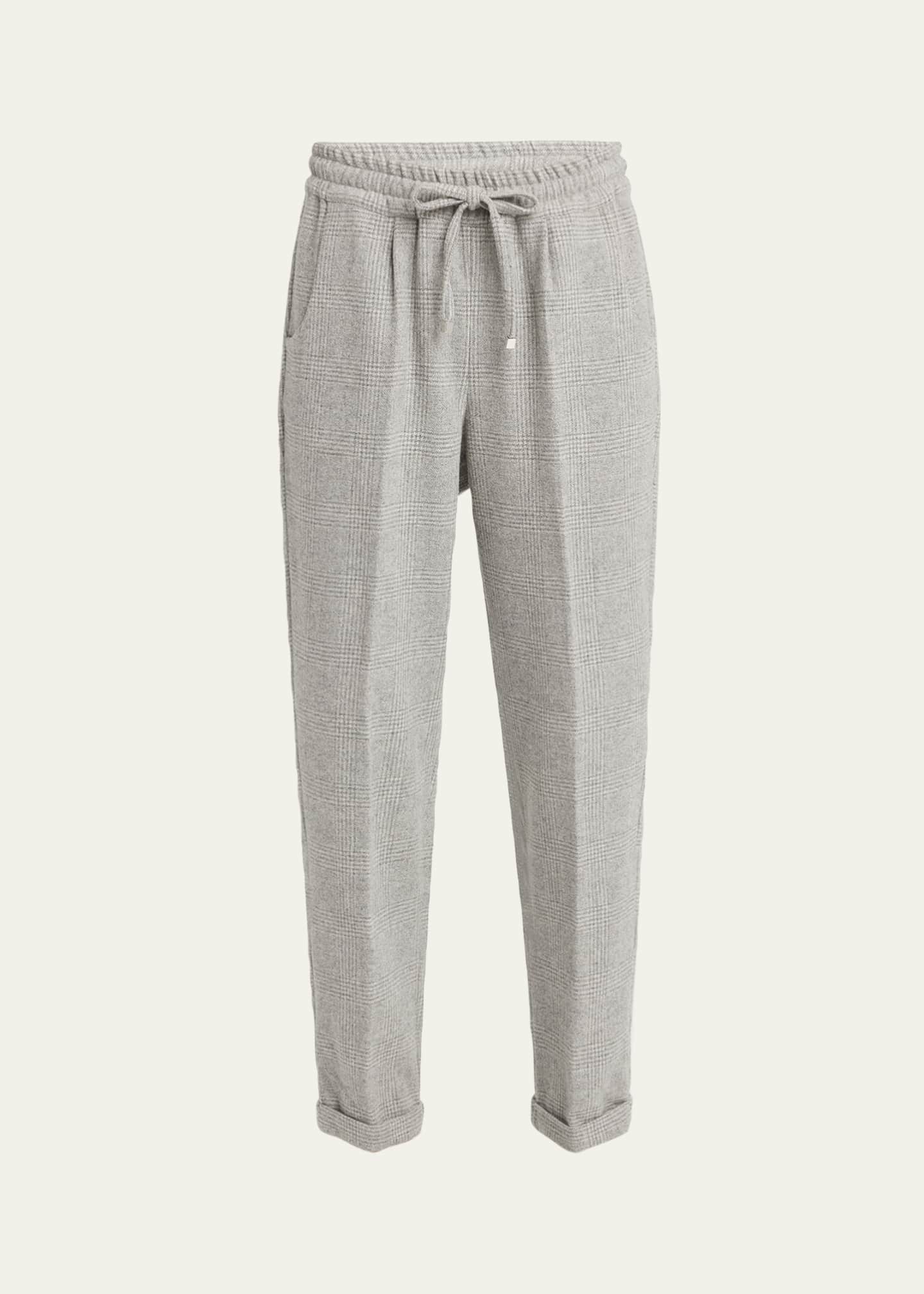 Kiton Prince of Wales Drawstring Wool Cashmere Pants Image 1 of 5
