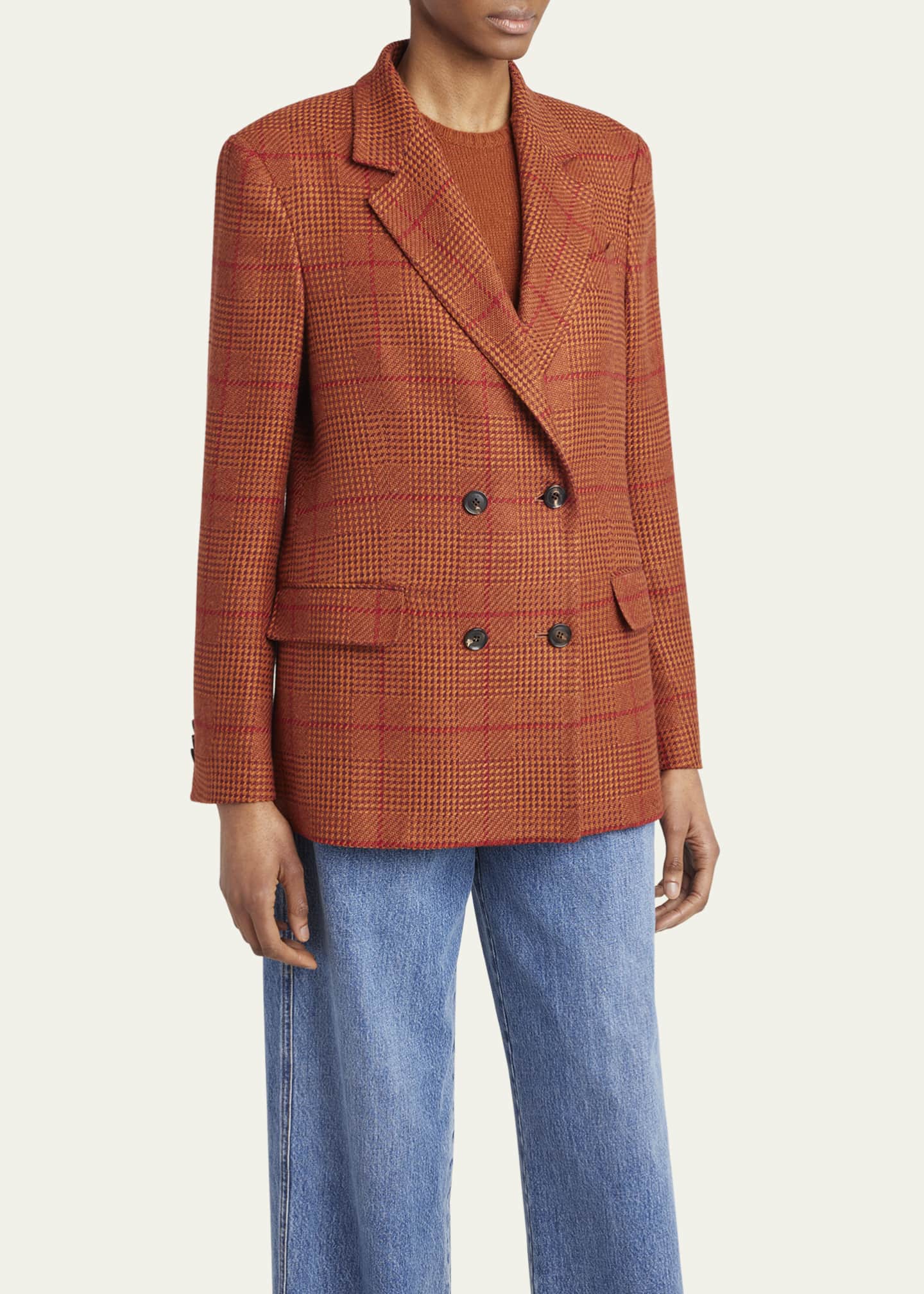 Kiton Prince of Wales Double-Breasted Cashmere Blazer Image 4 of 5