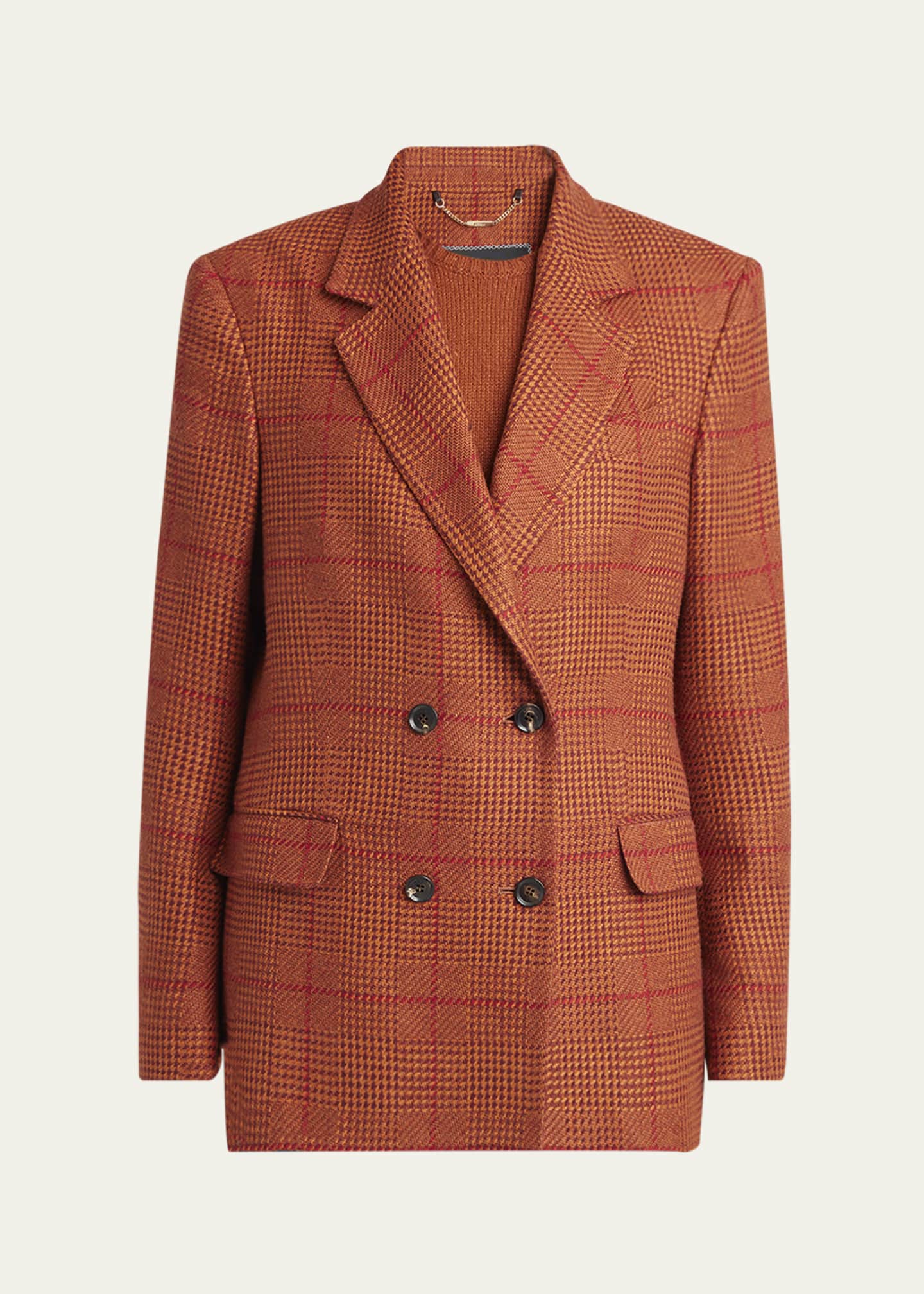 Kiton Prince of Wales Double-Breasted Cashmere Blazer Image 1 of 5