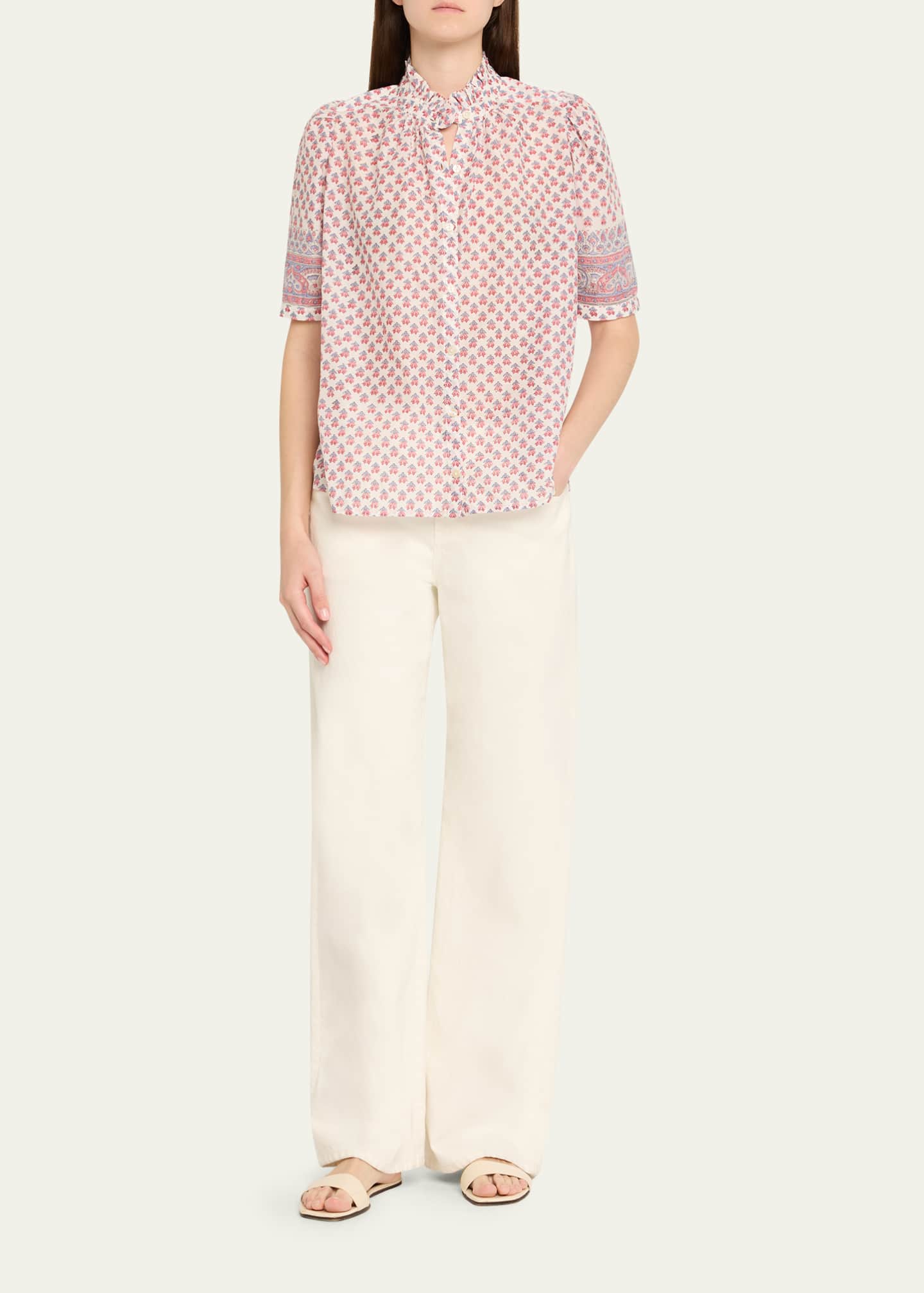 Winnie Antique-Print Puff-Sleeve Top