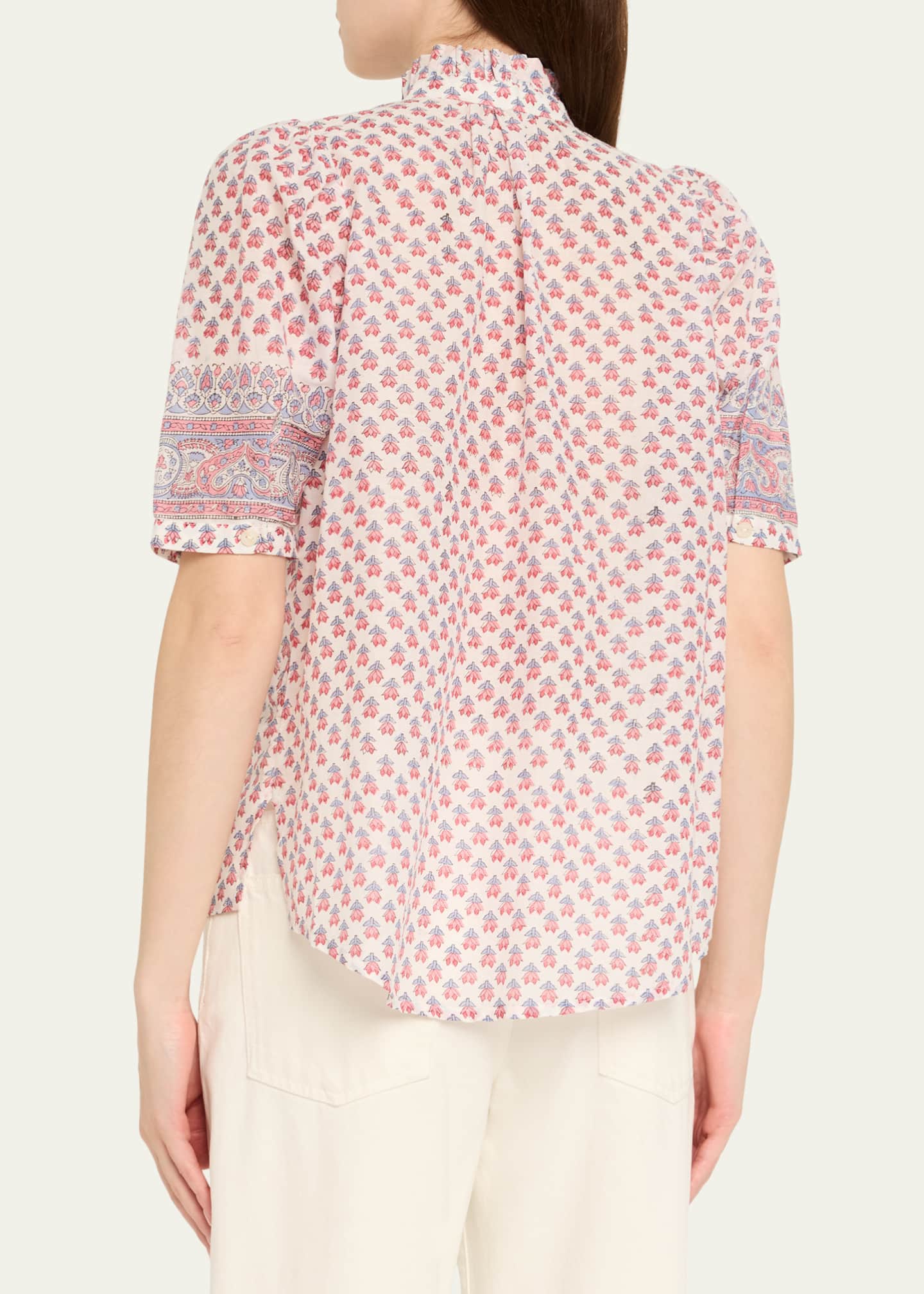 Winnie Antique-Print Puff-Sleeve Top