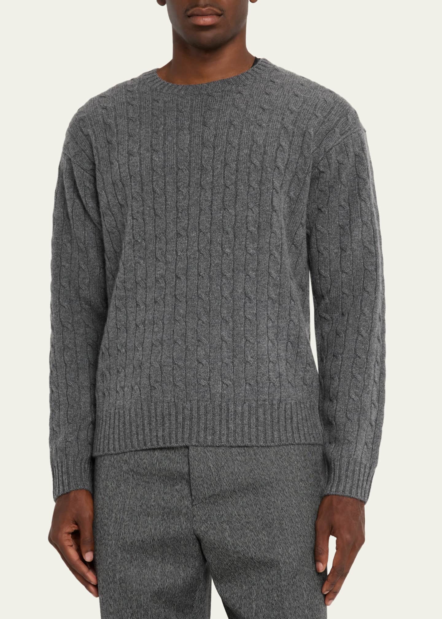 FRAME Men's Cable Knit Cashmere and Wool Crewneck Sweater - Bergdorf ...