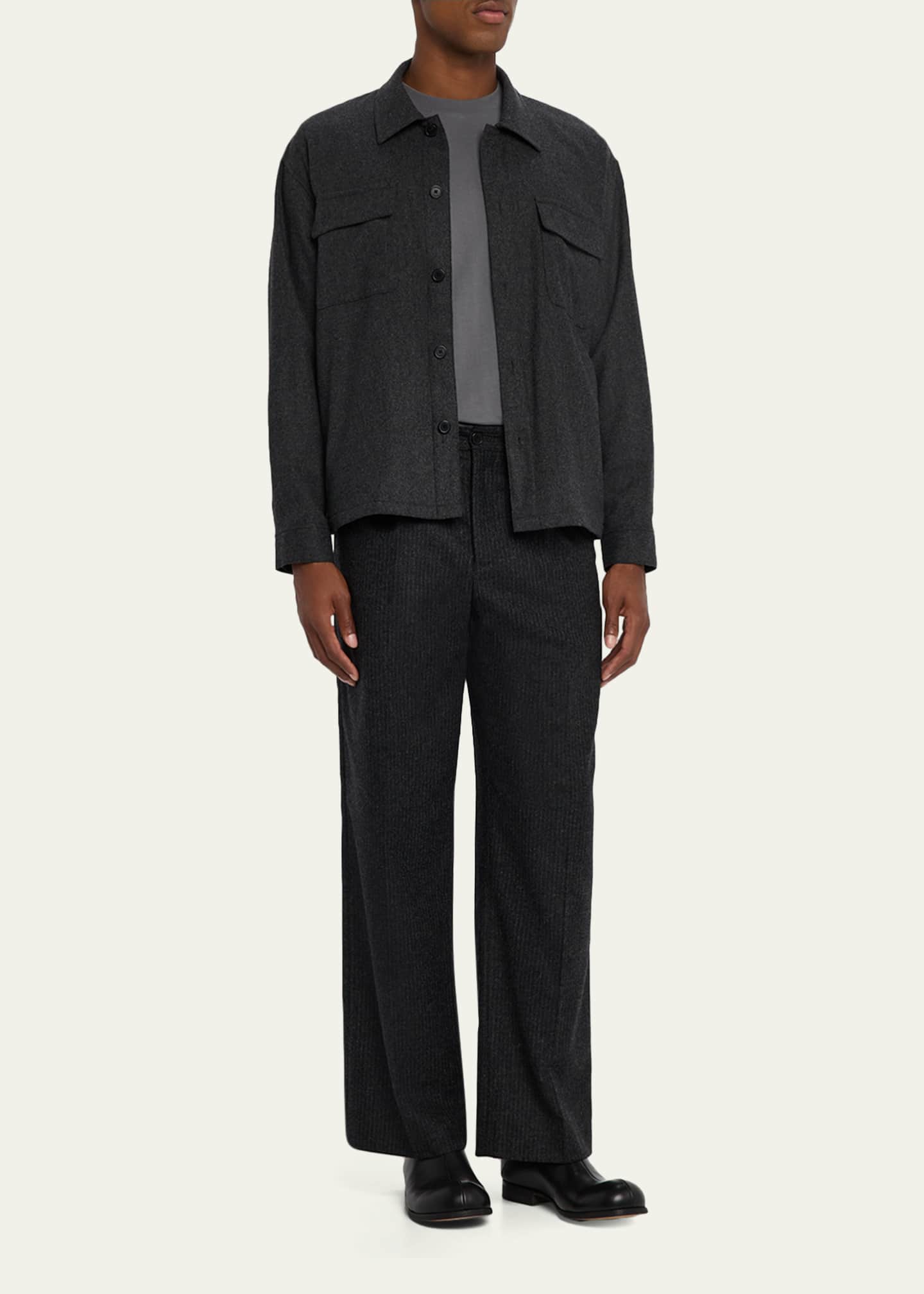 FRAME Men's Pinstripe Wide Leg Trousers Image 2 of 5