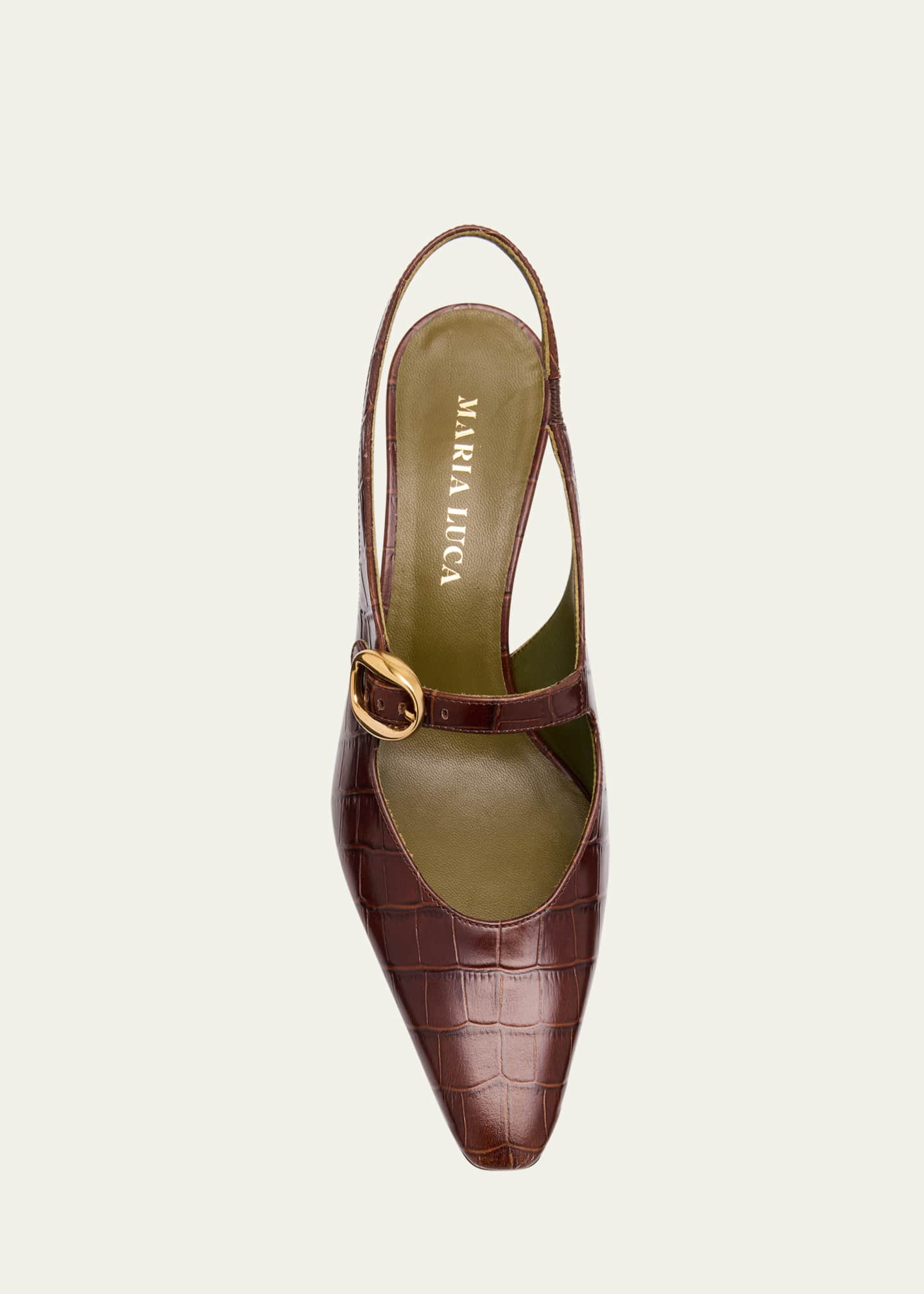 Maria Luca Natalia Croc-Embossed Leather Mary Jane Slingback Pumps Image 4 of 4