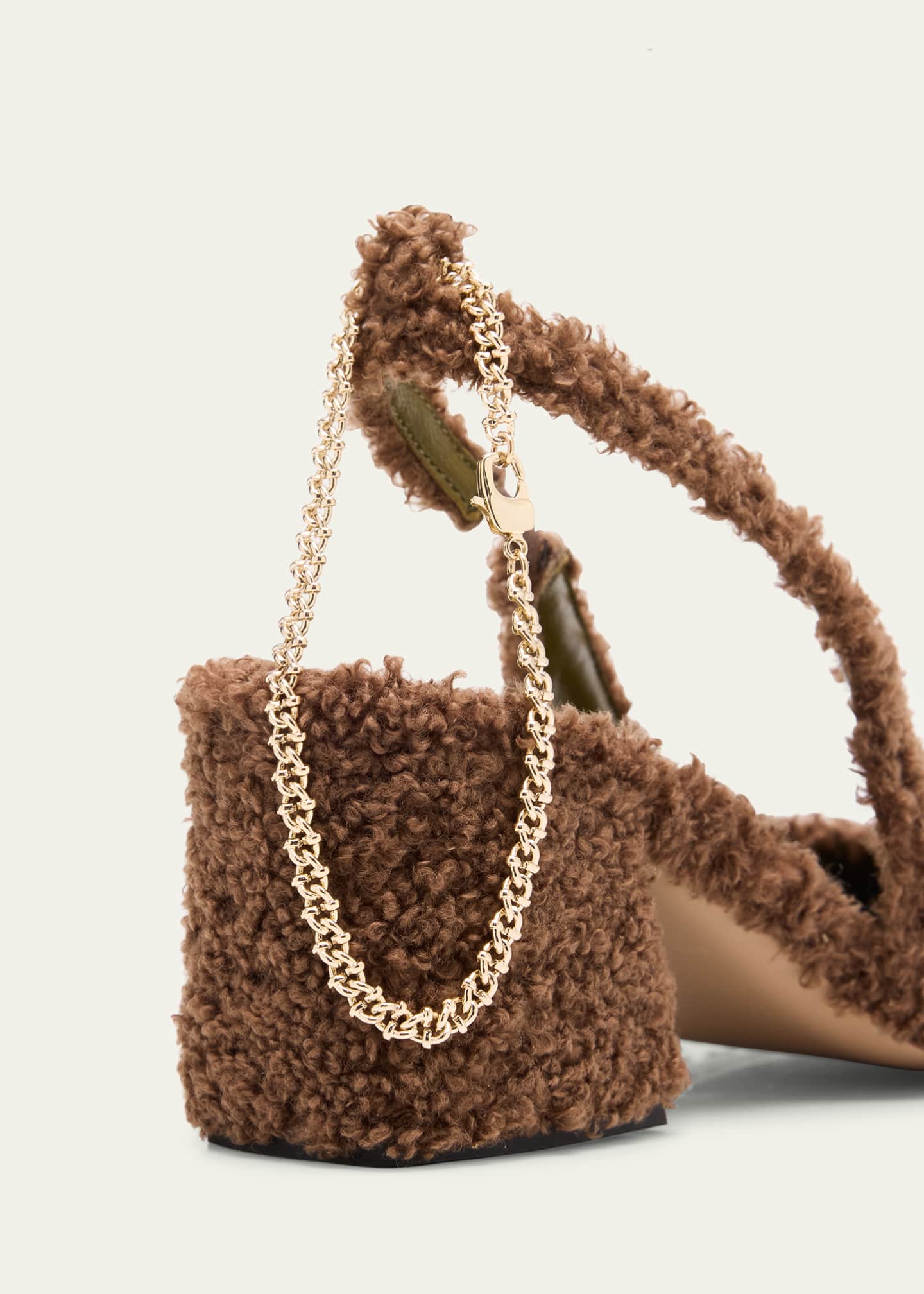 Maria Luca Ilaria Faux Fur Chain Slingback Pumps Image 3 of 4