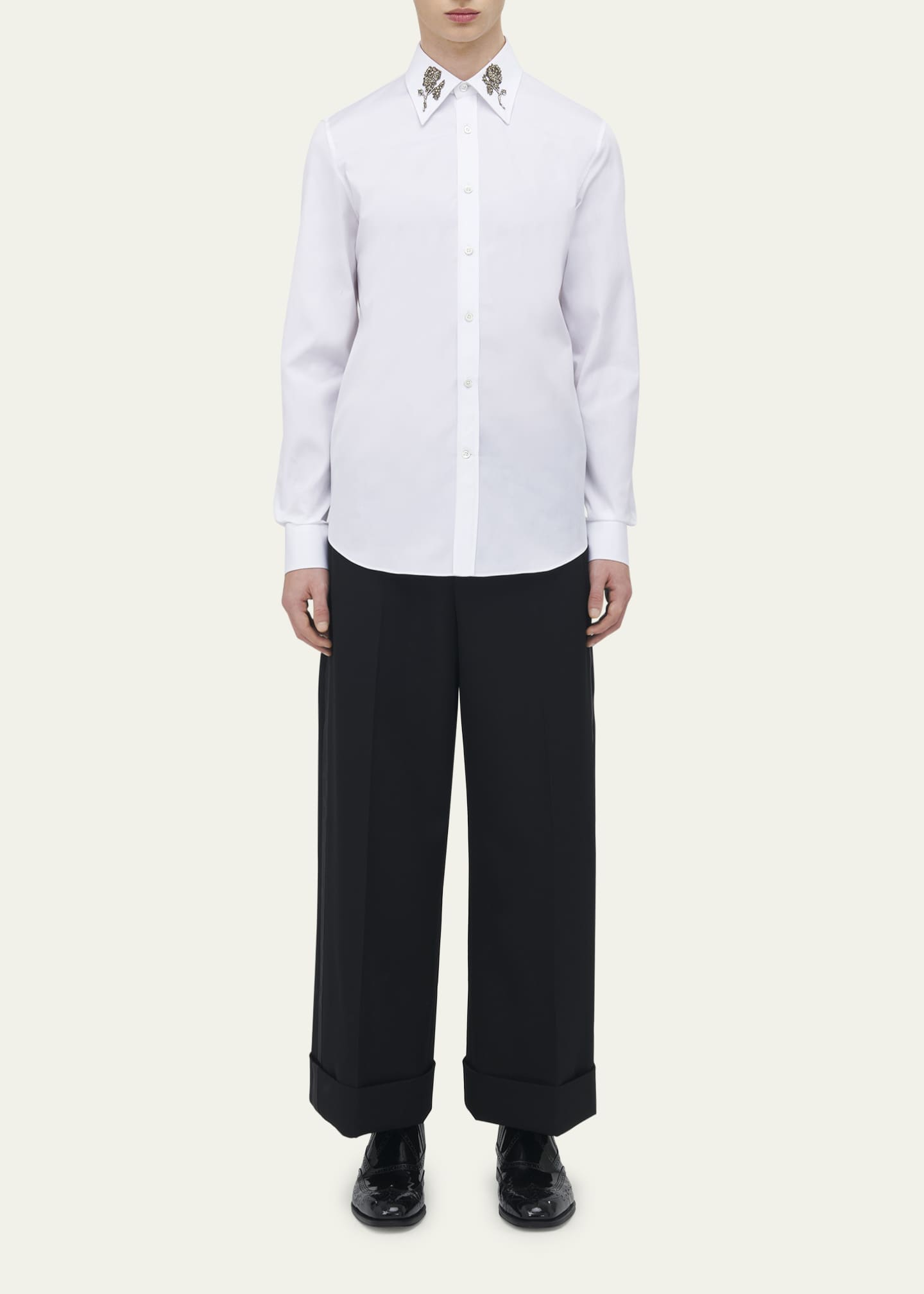 McQueen Men's Poplin Rose Embellished Dress Shirt Image 2 of 5