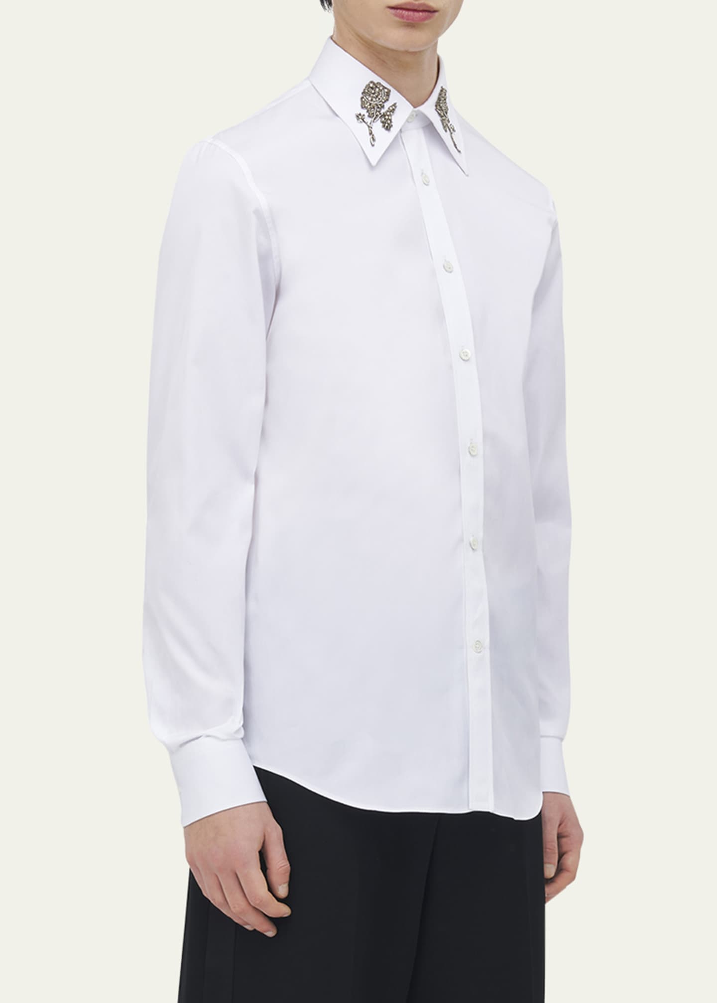 McQueen Men's Poplin Rose Embellished Dress Shirt Image 4 of 5