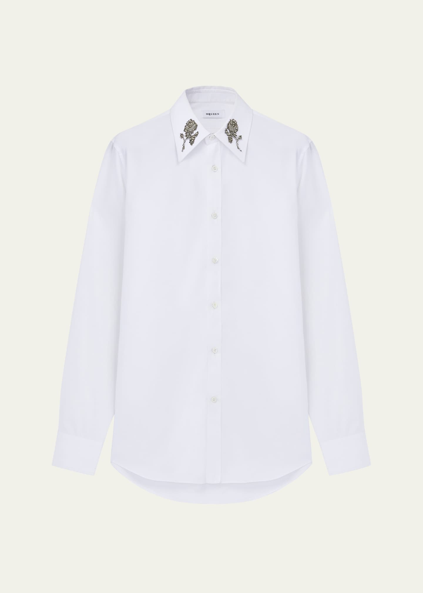 McQueen Men's Poplin Rose Embellished Dress Shirt Image 1 of 5