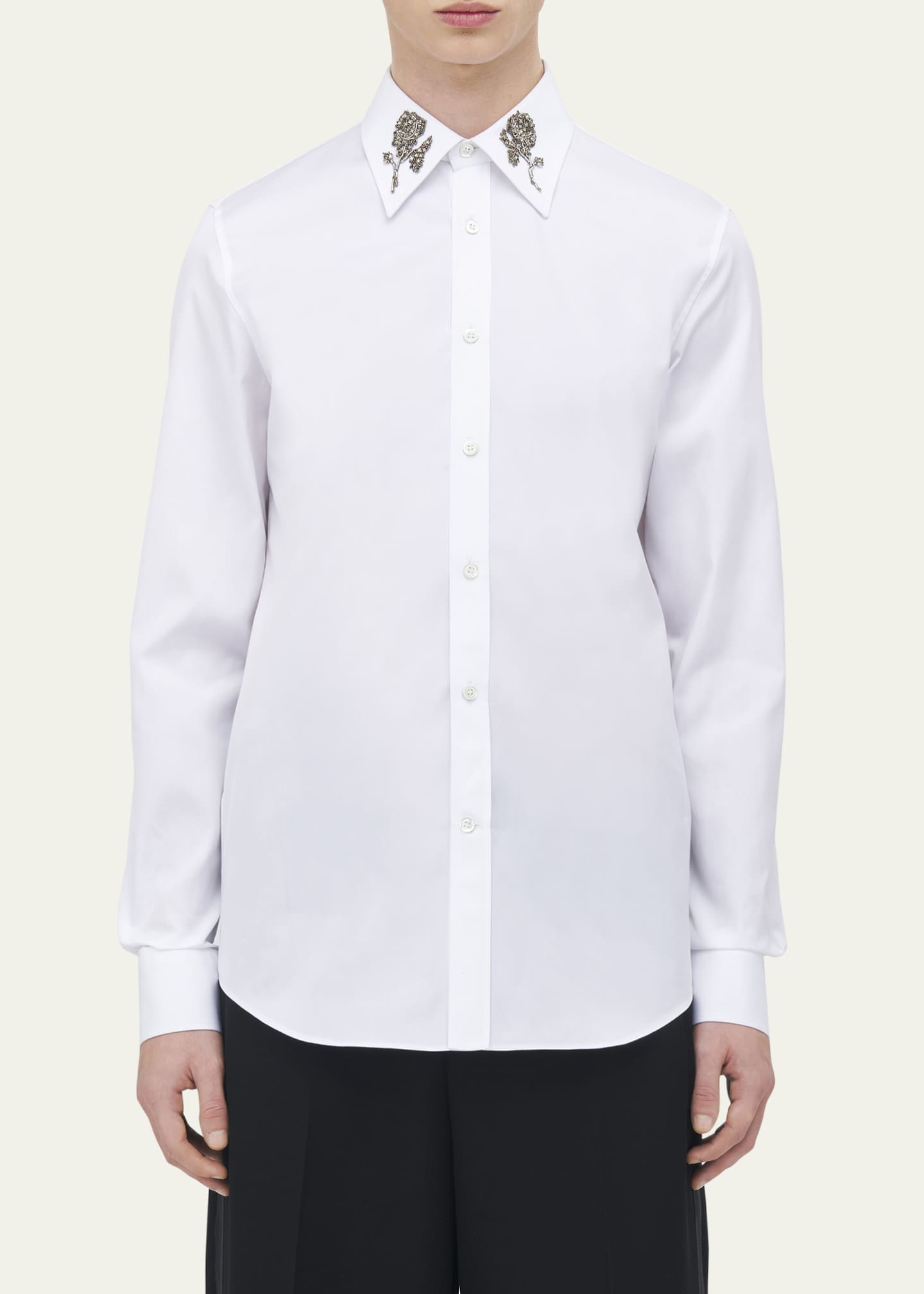 McQueen Men's Poplin Rose Embellished Dress Shirt Image 5 of 5
