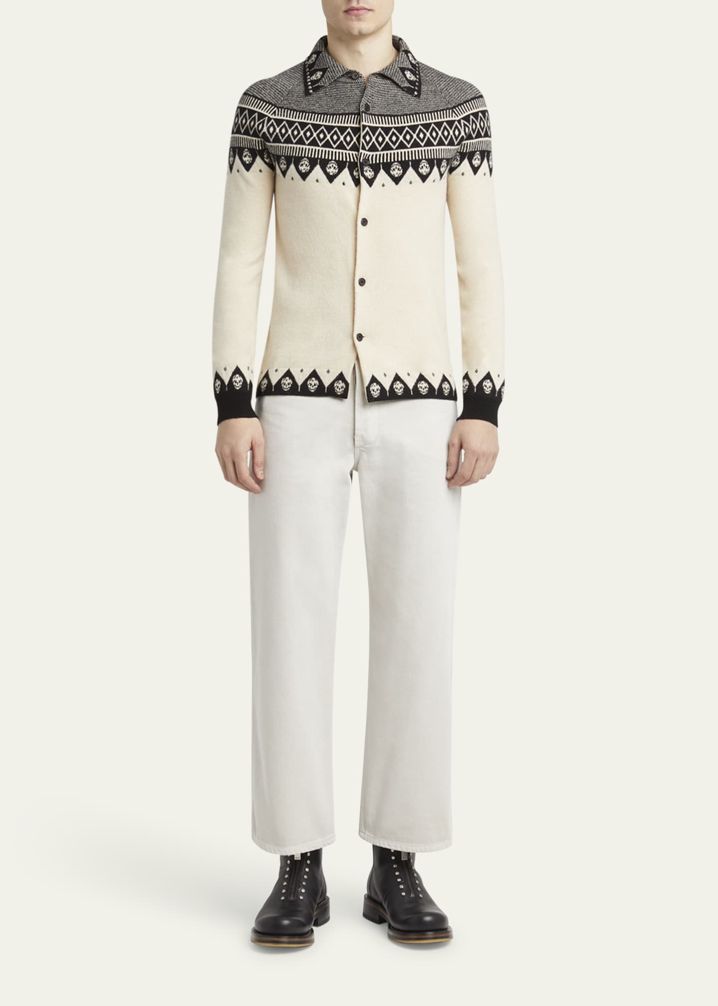McQueen Men's Wool Fairisle Polo Cardigan Image 2 of 5