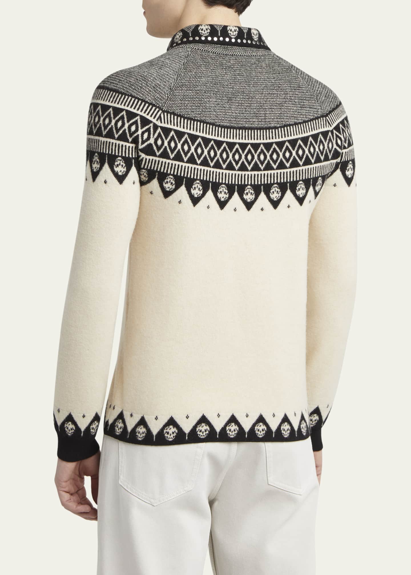 McQueen Men's Wool Fairisle Polo Cardigan Image 3 of 5