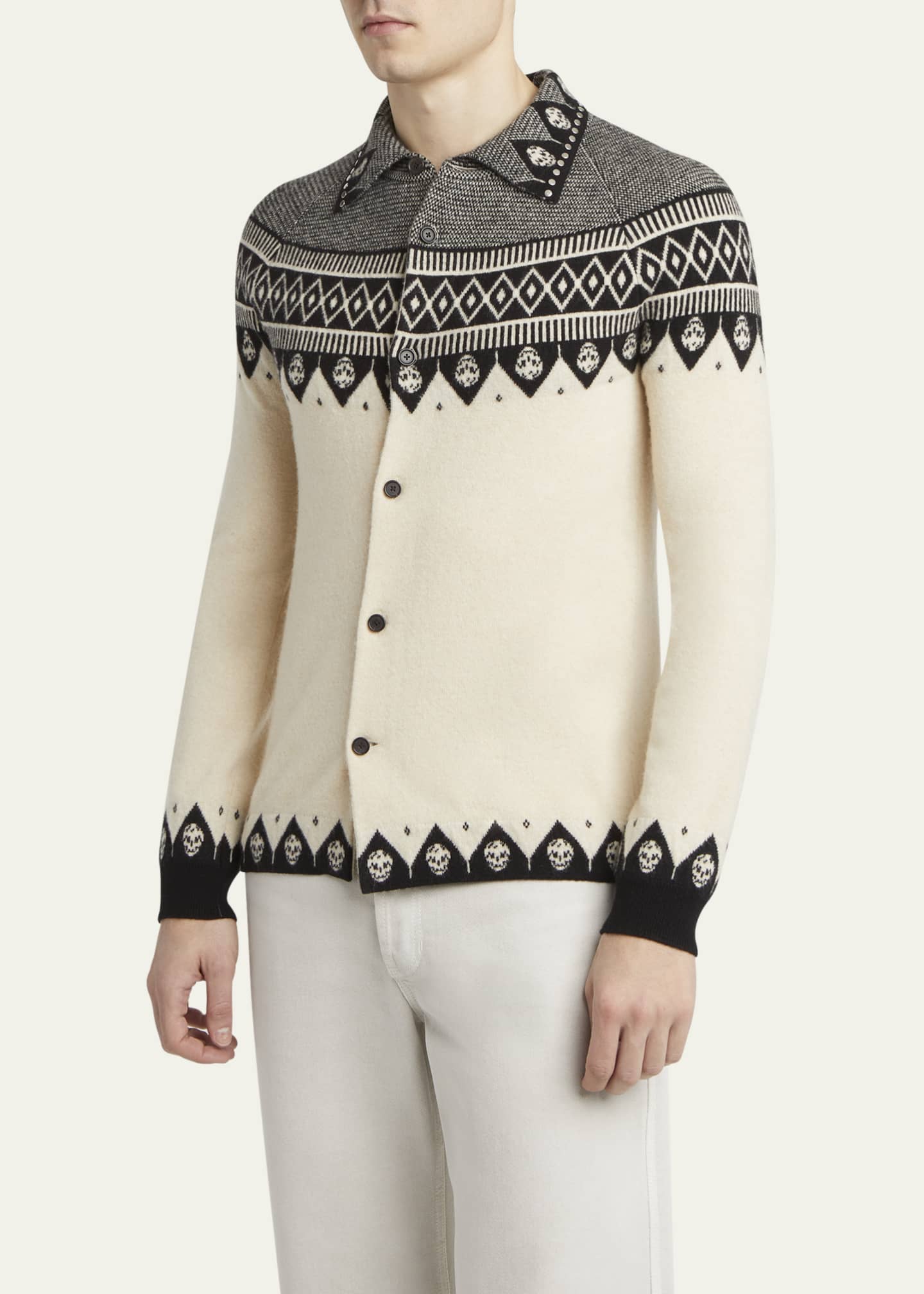 McQueen Men's Wool Fairisle Polo Cardigan Image 4 of 5