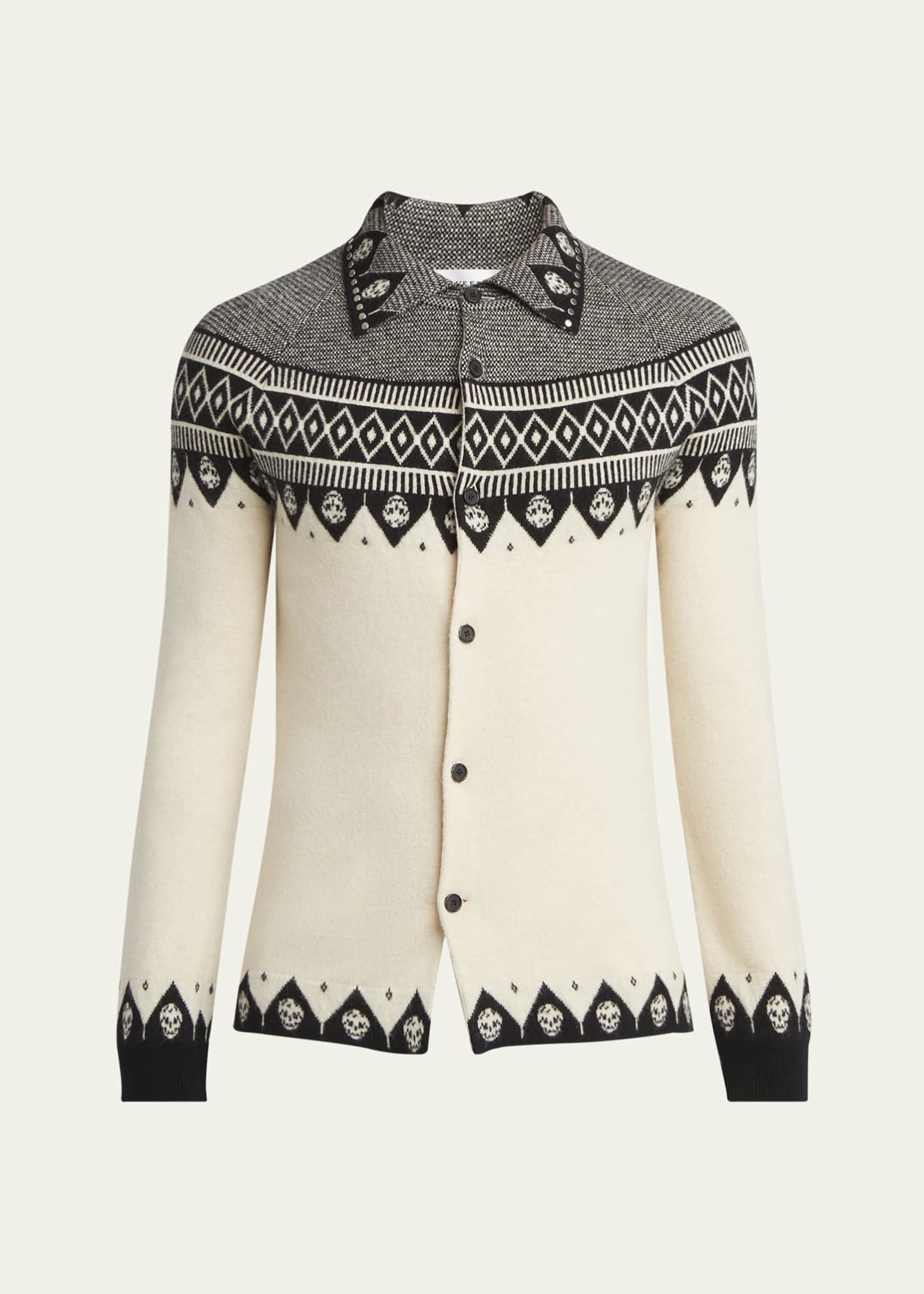 McQueen Men's Wool Fairisle Polo Cardigan Image 1 of 5