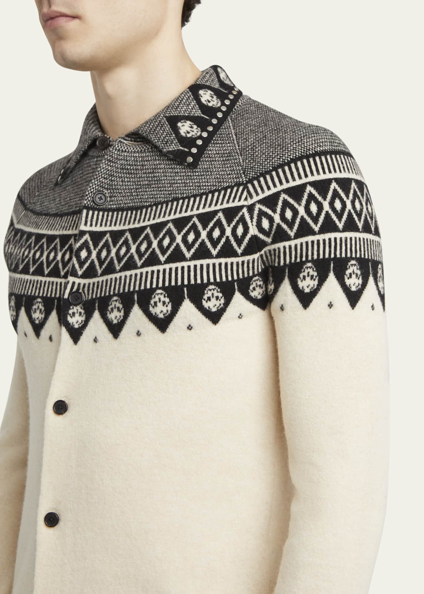 McQueen Men's Wool Fairisle Polo Cardigan Image 5 of 5