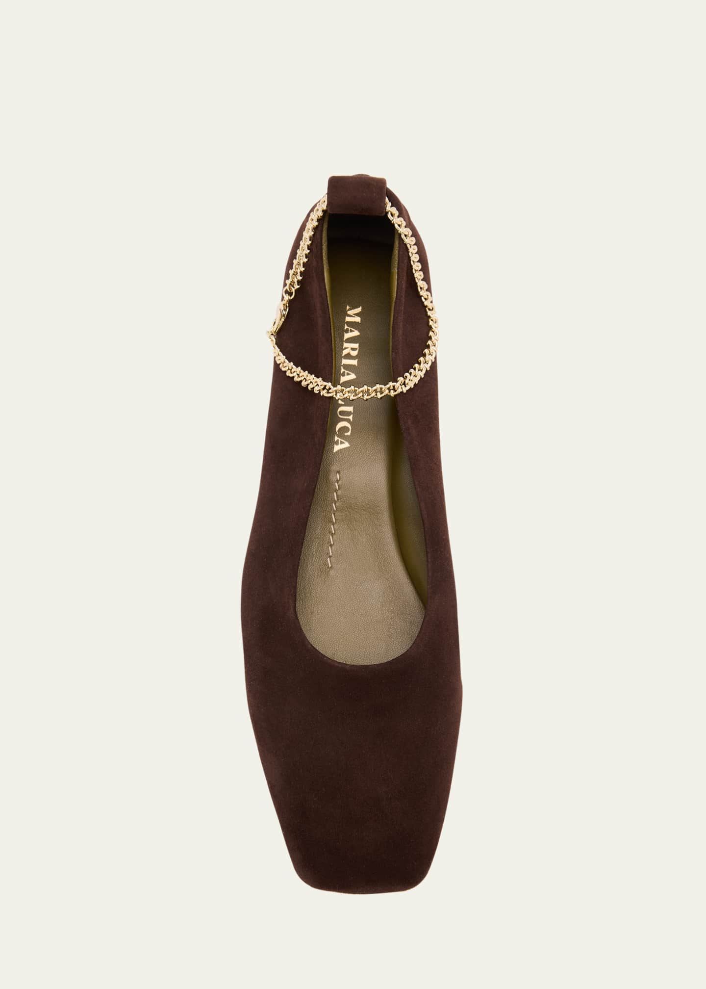 Maria Luca Augusta Suede Chain Ankle-Strap Ballerina Flats