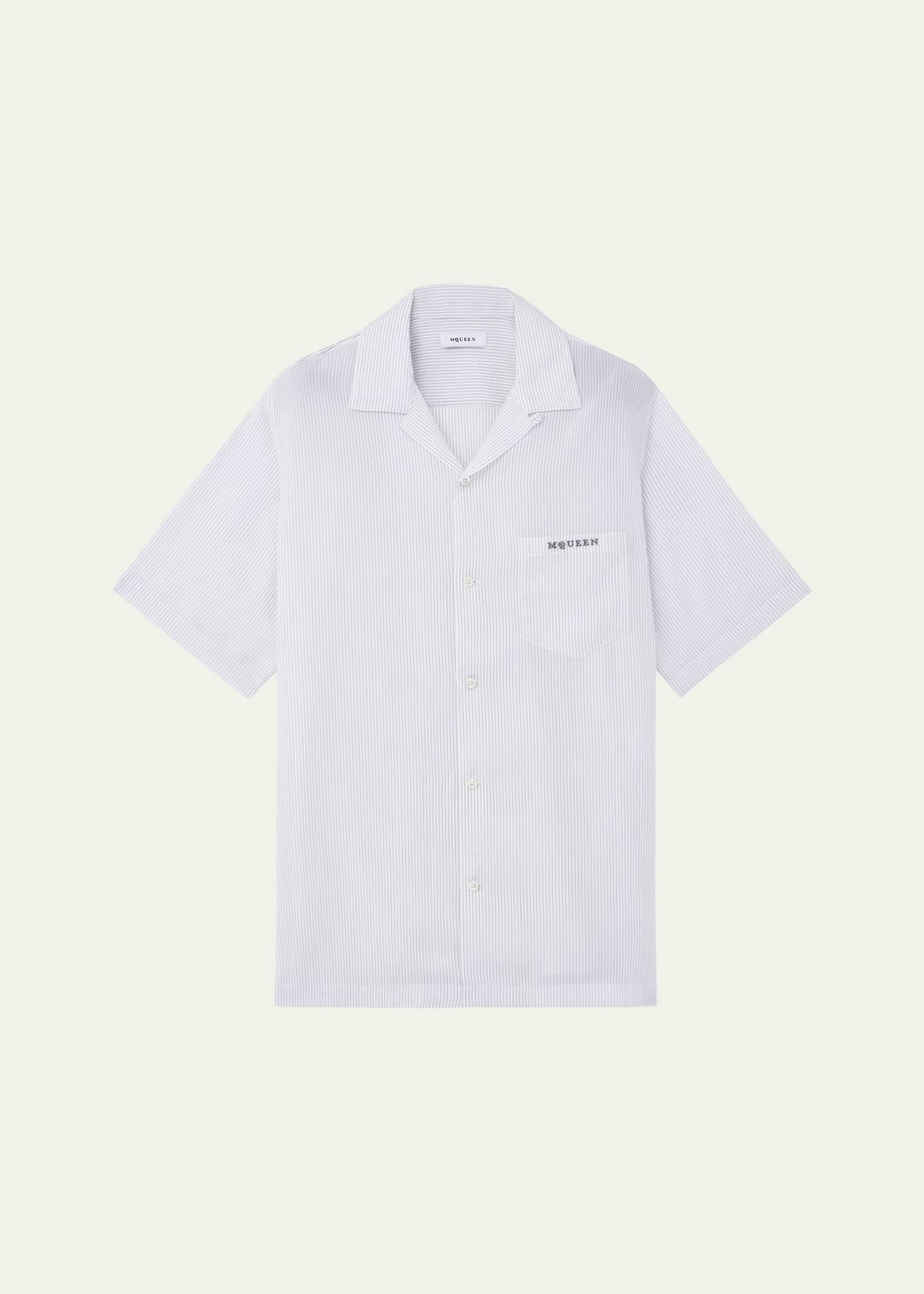 McQueen Men's Pinstripe Short-Sleeve Logo Pocket Camp Shirt Image 1 of 5