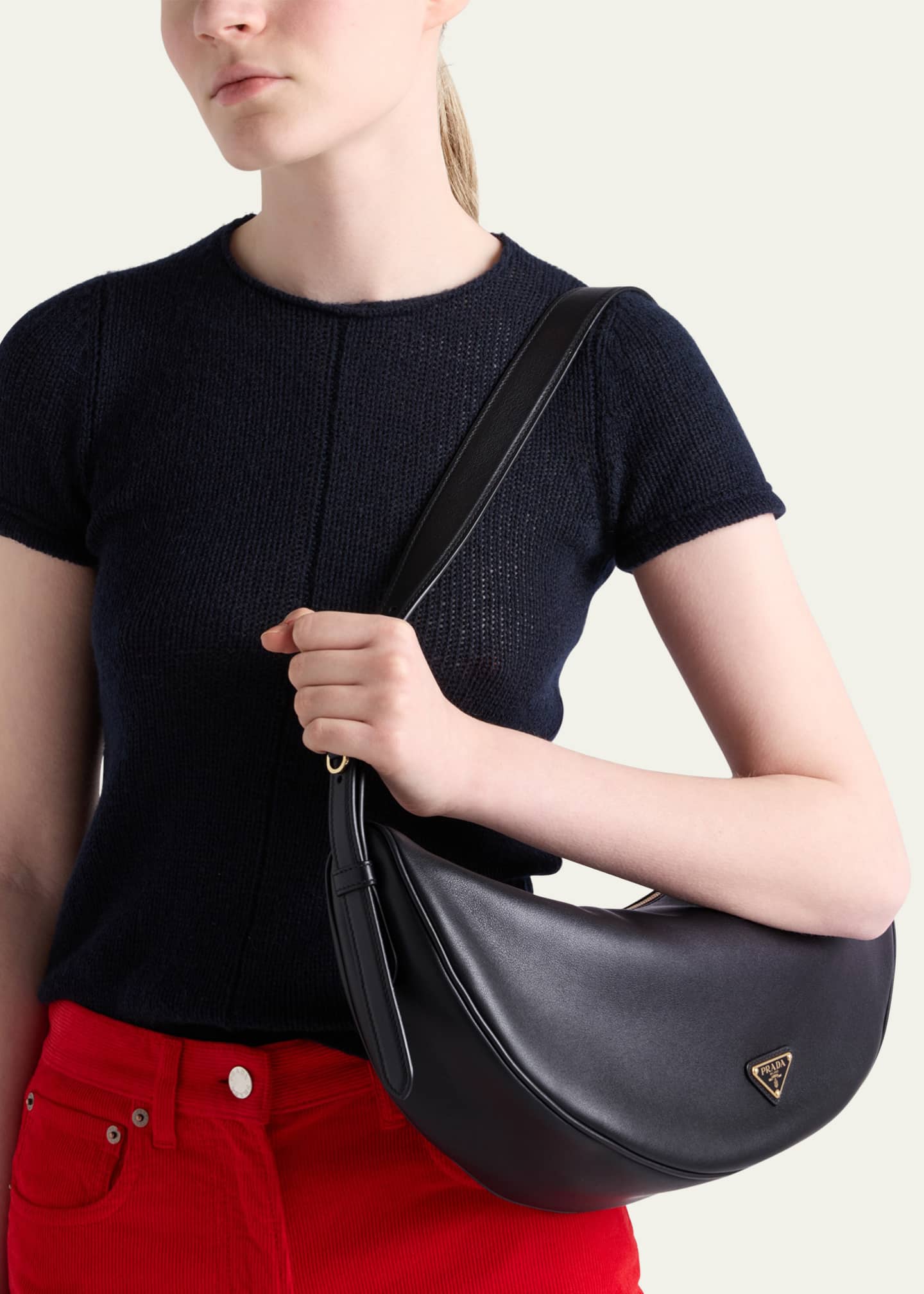 Prada Crescent Soft Grain Leather Shoulder Bag Image 2 of 5