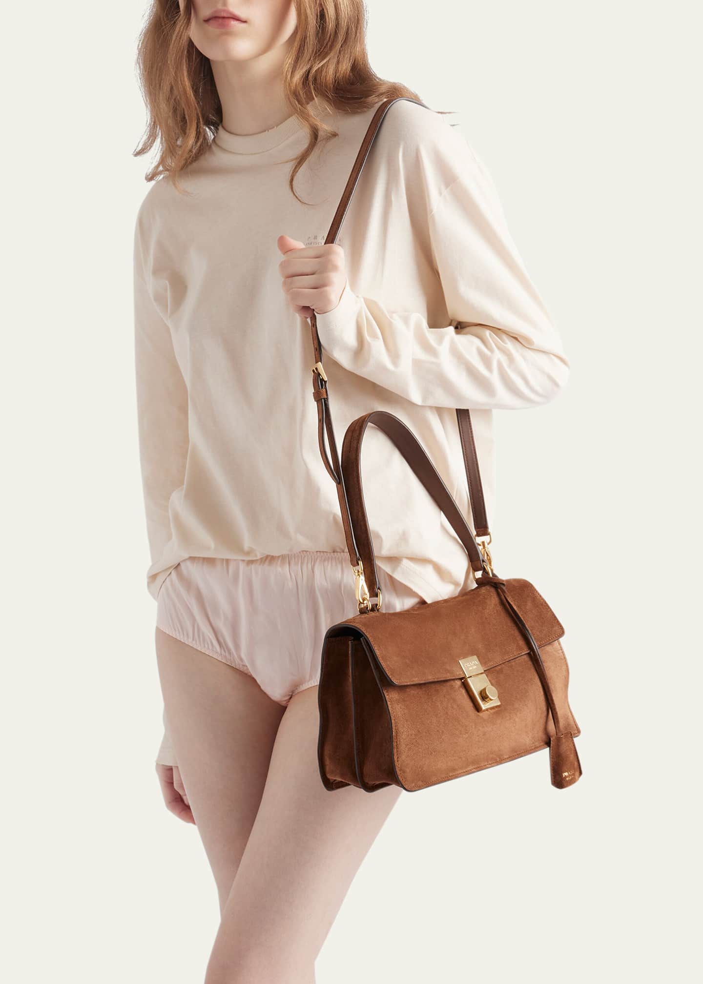 Prada Soft Sound Suede Shoulder Bag - Bergdorf Goodman