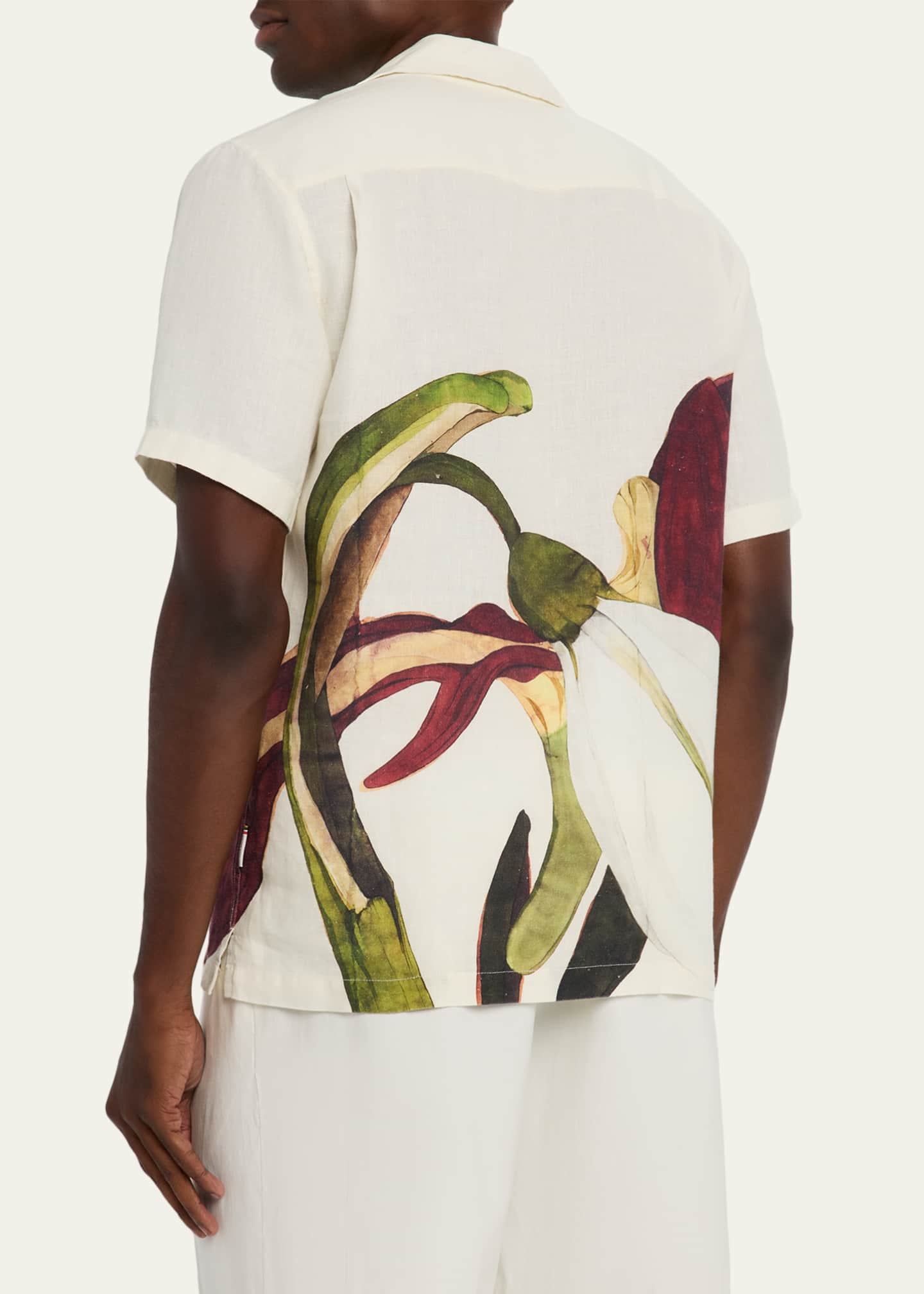 Orlebar Brown Men's Maitan Linen Orchid-Print Camp Shirt