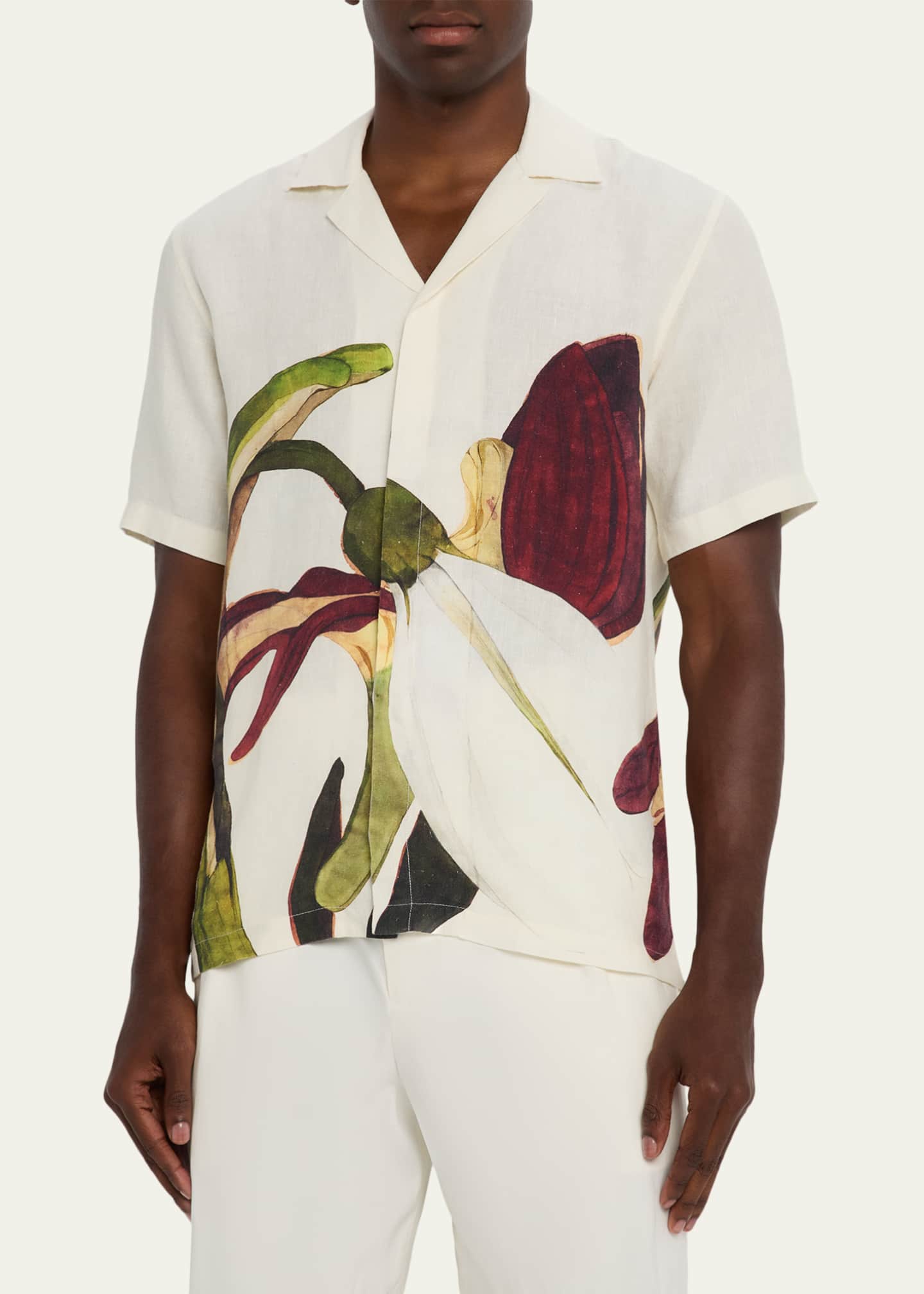 Orlebar Brown Men's Maitan Linen Orchid-Print Camp Shirt