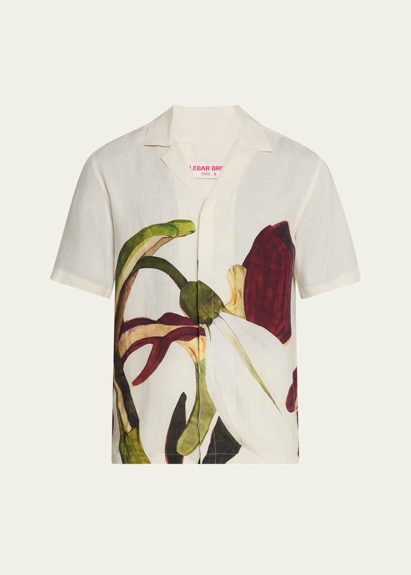 Orlebar Brown Men's Maitan Linen Orchid-Print Camp Shirt