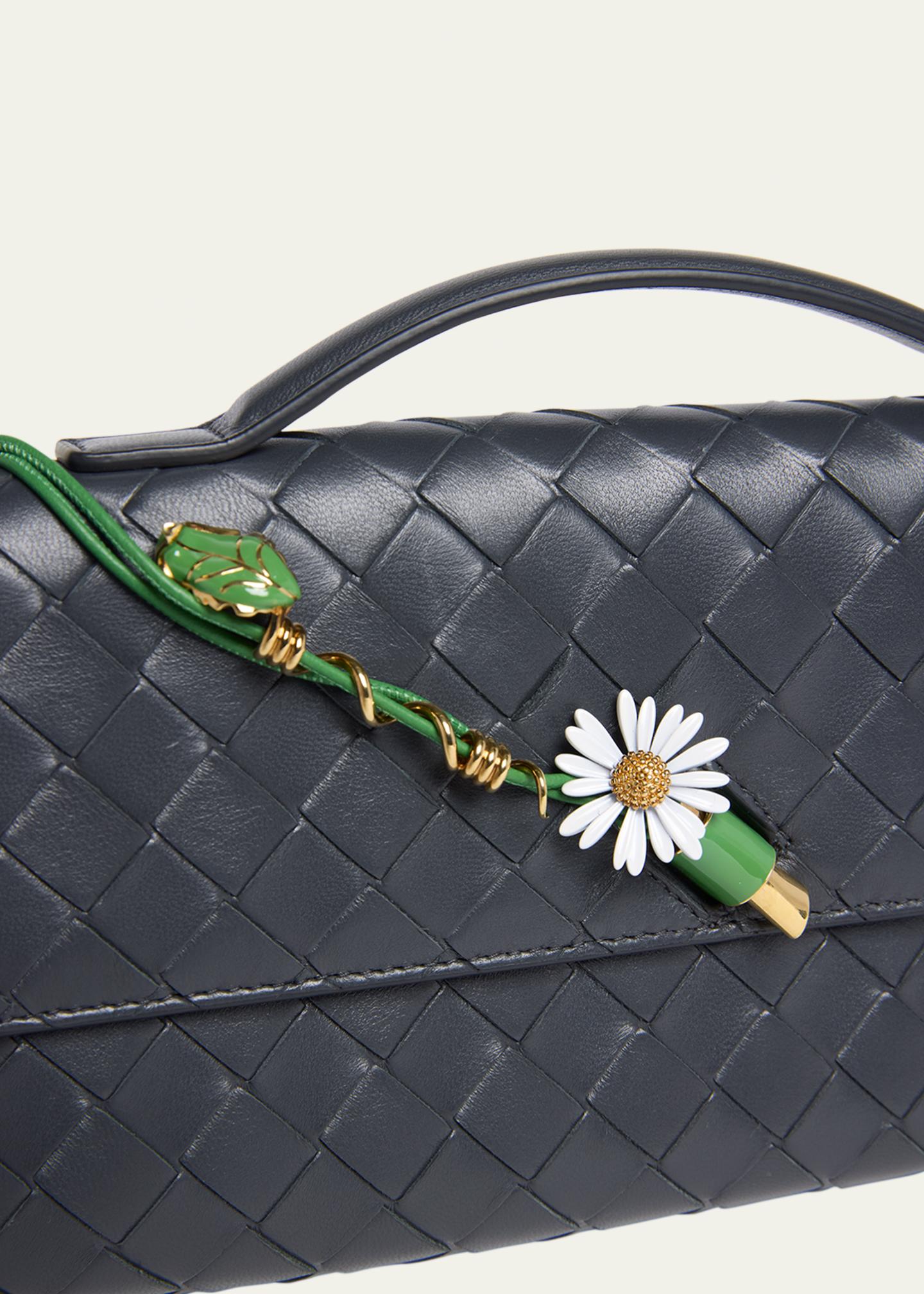 Bottega Veneta Andiamo Flower-Embellished Leather Clutch Bag
