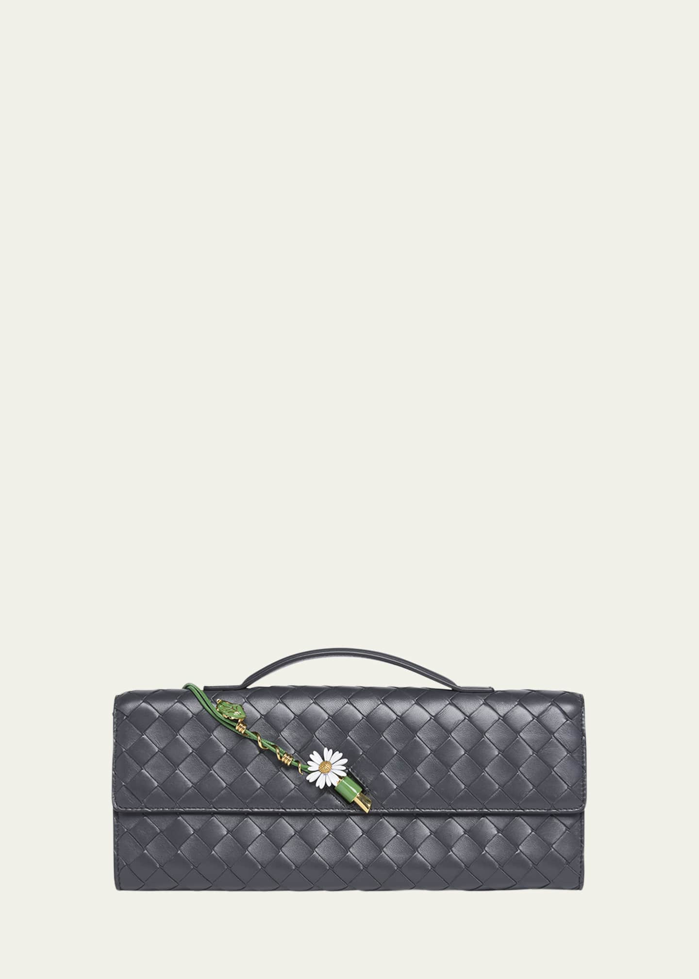 Bottega Veneta Andiamo Flower-Embellished Leather Clutch Bag