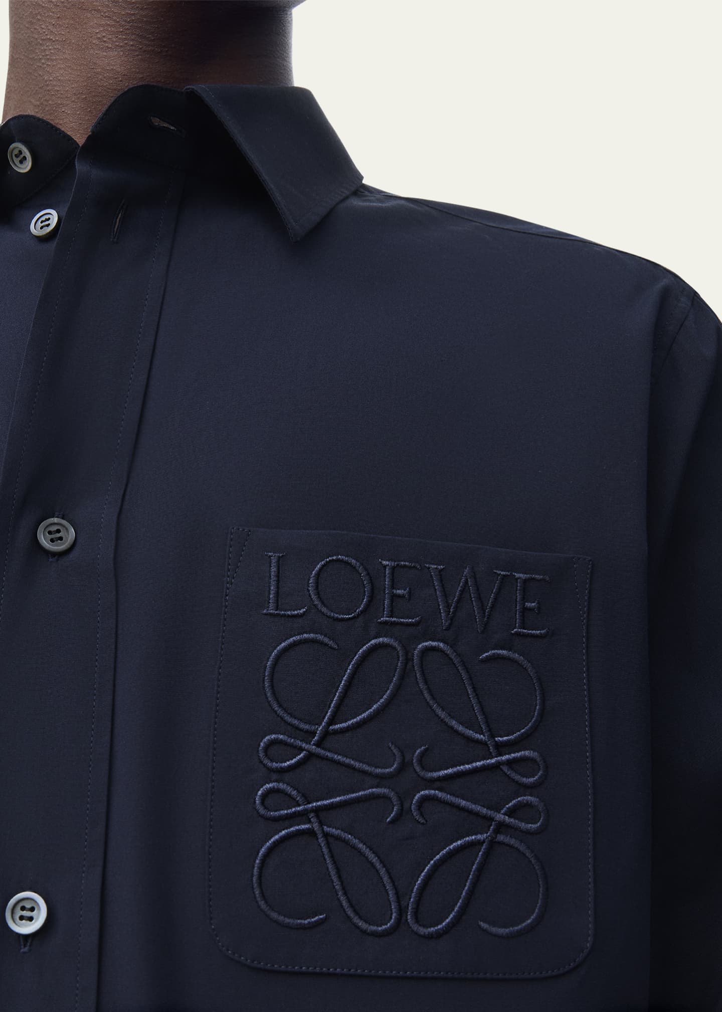Loewe Men's Poplin Tonal Anagram Pocket Sport Shirt Image 2 of 2