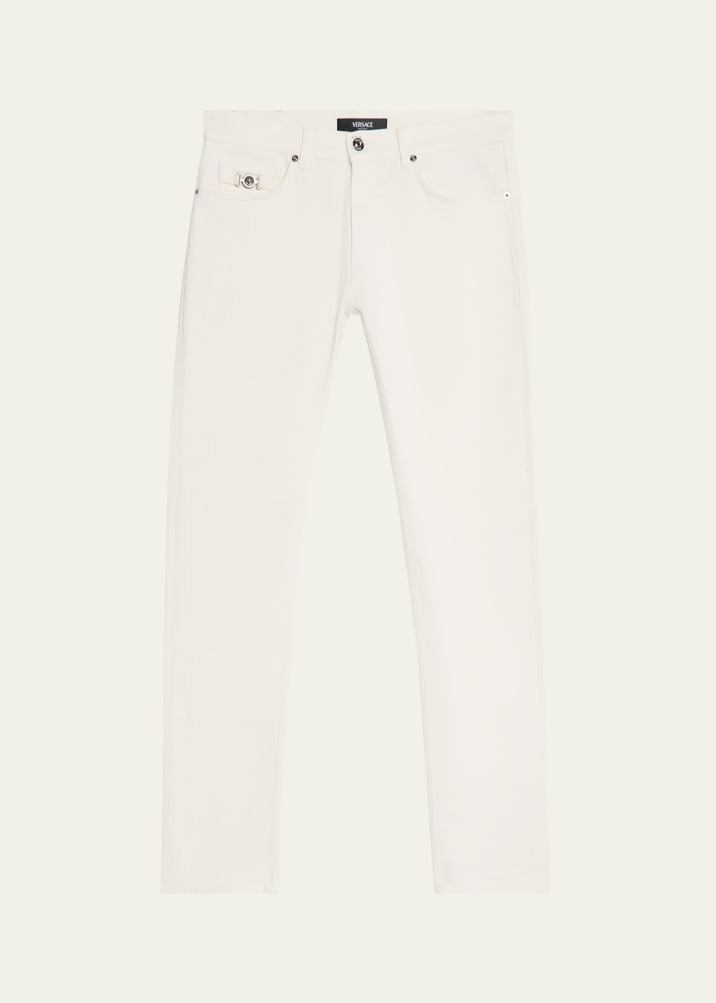 Versace Men's White Denim Straight-Leg Jeans Image 1 of 5
