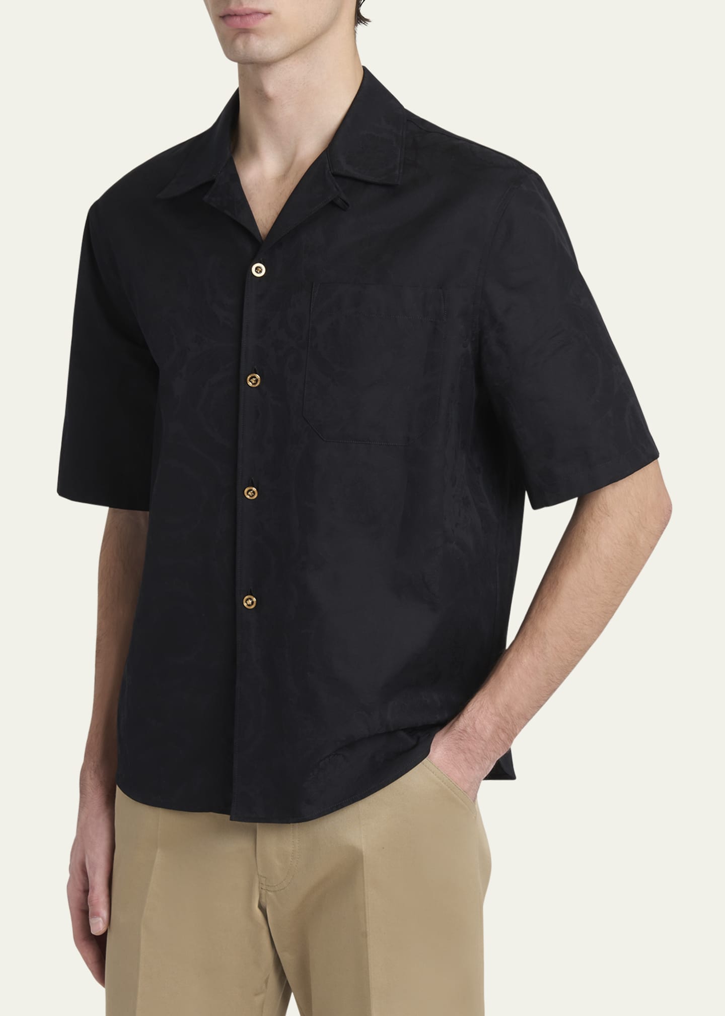 Versace Men's Tonal Barocco Camp Shirt Image 4 of 5