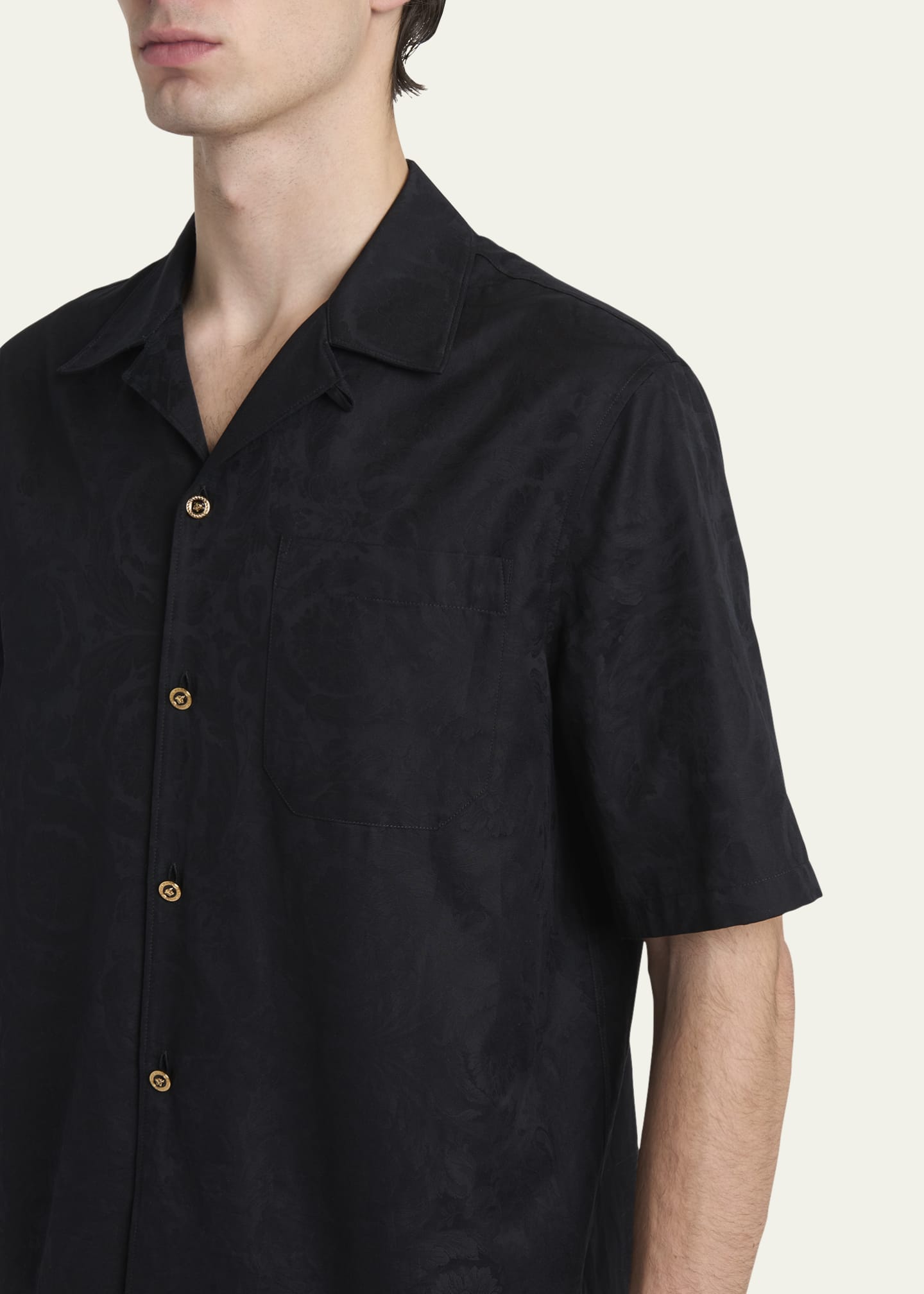 Versace Men's Tonal Barocco Camp Shirt Image 5 of 5