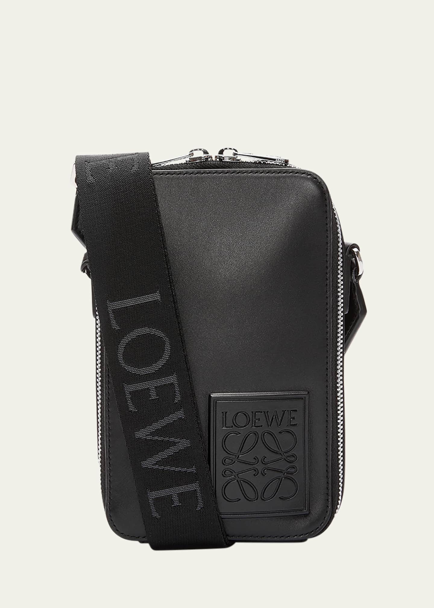 Loewe Men's Logo-Patch Vertical Leather Crossbody Bag Image 1 of 3