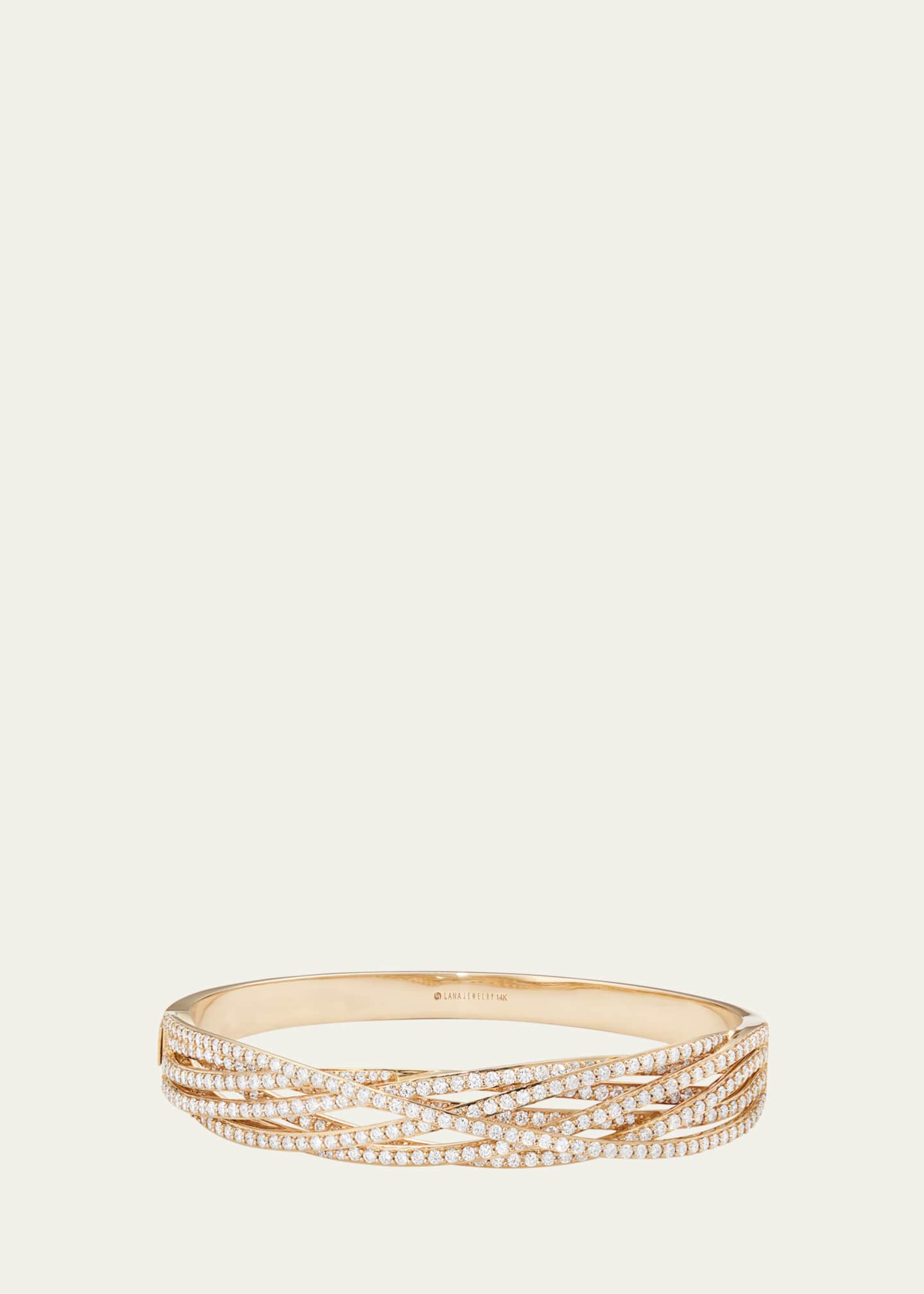 Lana 14K Yellow Gold Diamond Crossover Bangle, 7"L Image 1 of 2