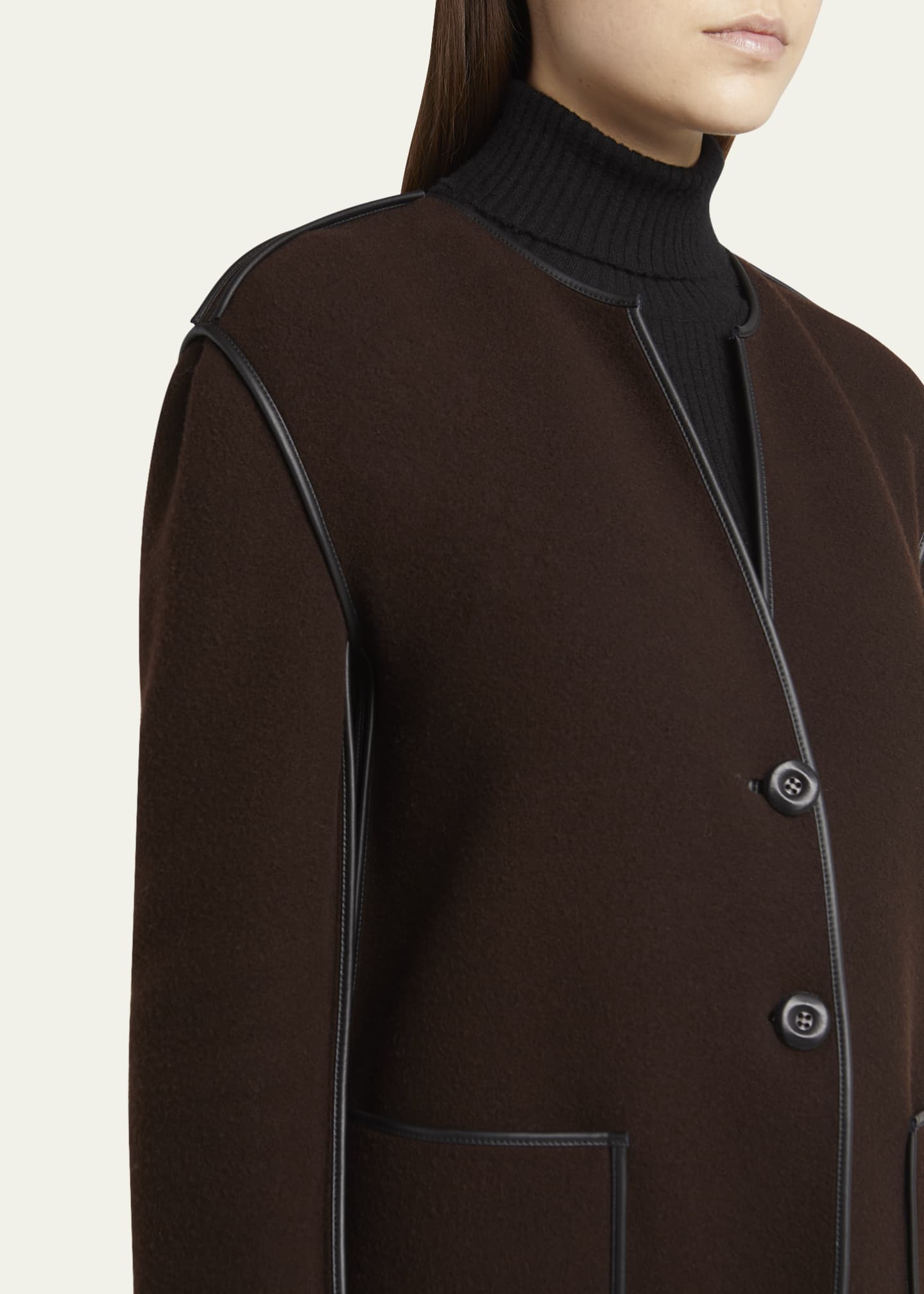 Giorgio Armani Leather Piping Cashmere Fleece Short Coat