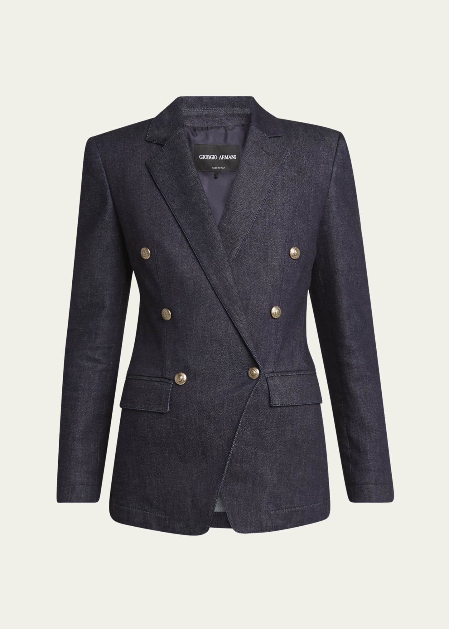 Giorgio Armani Cotton-Cashmere Denim Double-Breasted Blazer Image 1 of 5