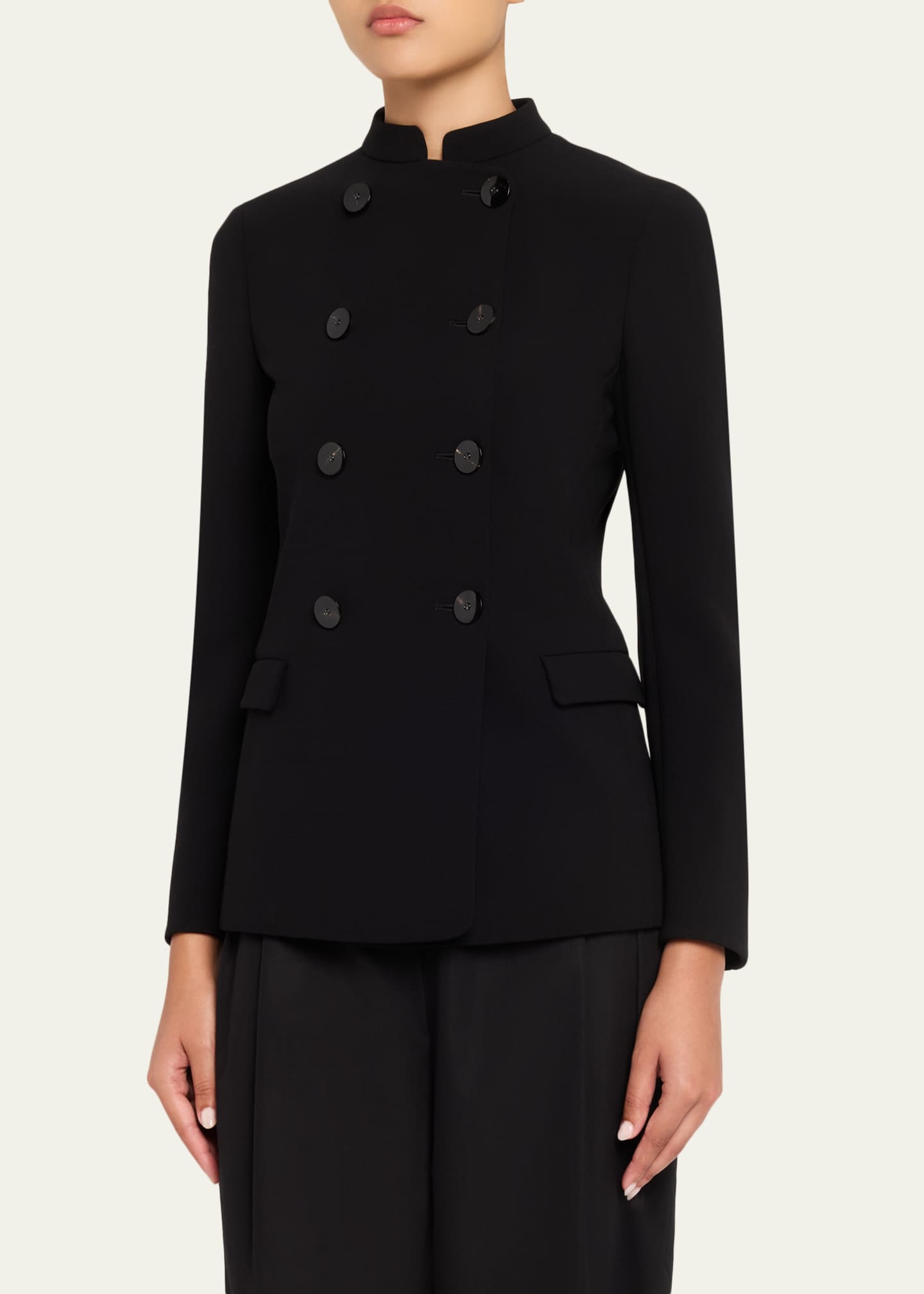 Giorgio Armani Stretch Wool Crepe Double-Breasted Blazer