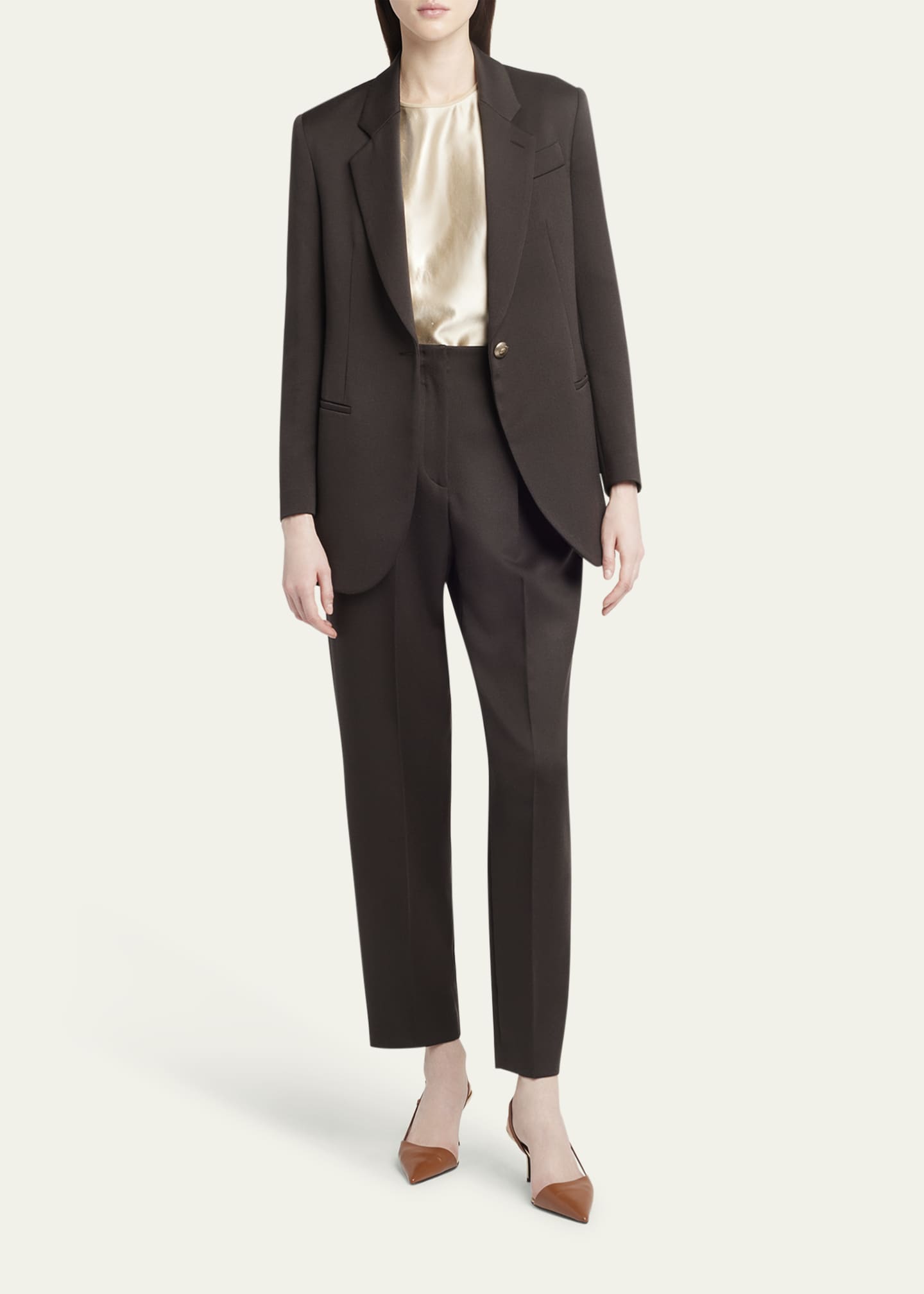 Giorgio Armani Tonal Piping Long-Sleeve Silk Blouse Image 2 of 5
