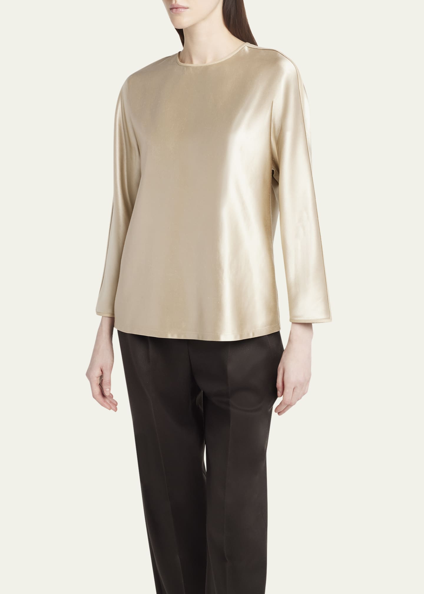 Giorgio Armani Tonal Piping Long-Sleeve Silk Blouse Image 4 of 5